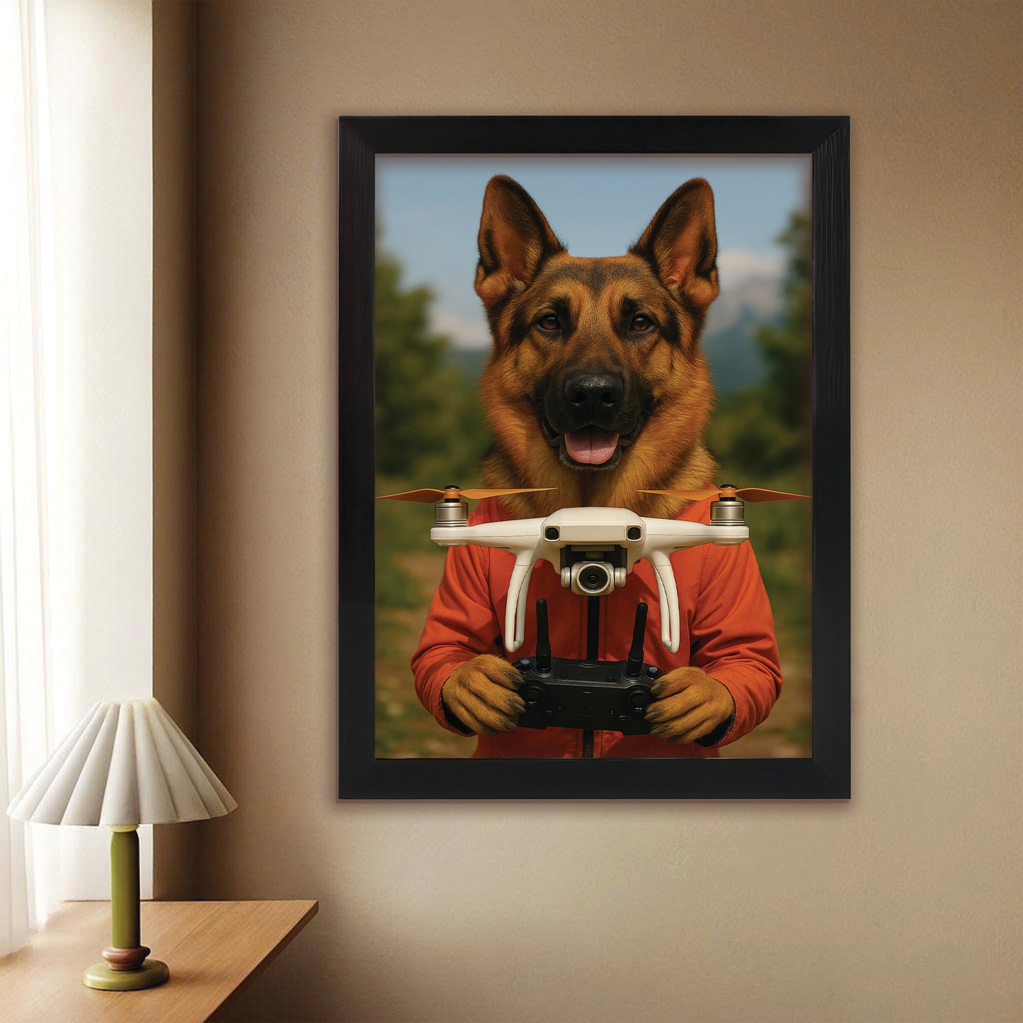 Custom Photo Drone Pilot Dog Canvas Framed Wall Art Gift For Dog Lovers