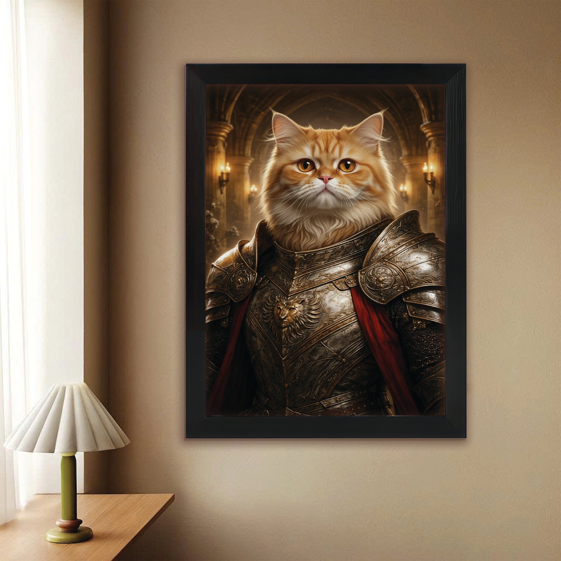 Custom Photo Royal Knight Cat Style 01 Canvas Framed Wall Art Gift For Cat Lovers