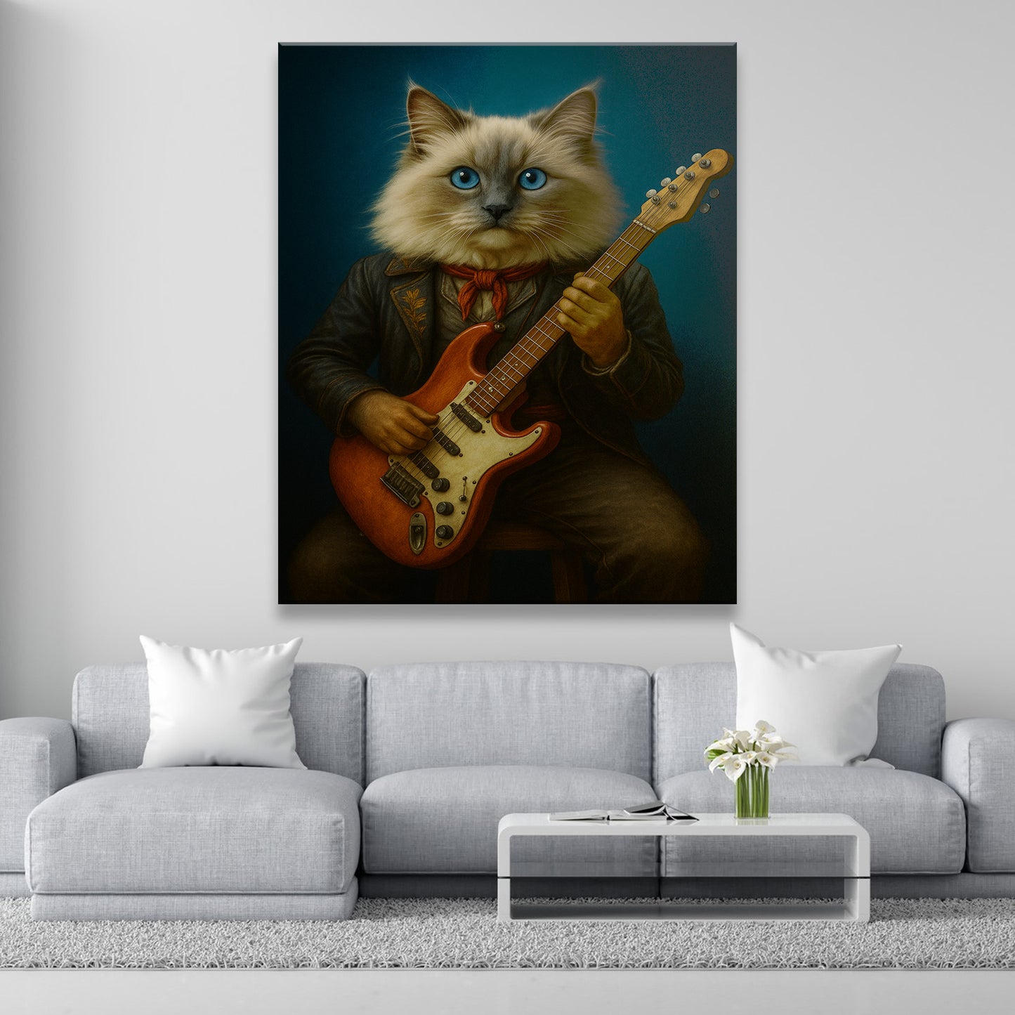 Custom Photo Cat Rock n Roll Canvas Gift For Cat Lovers