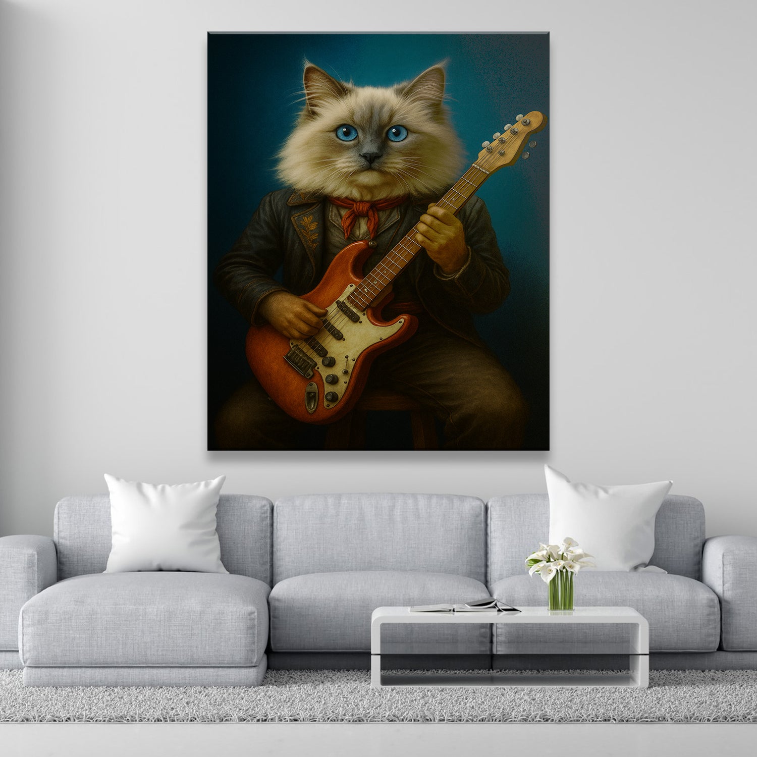 Custom Photo Cat Rock n Roll Canvas Gift For Cat Lovers