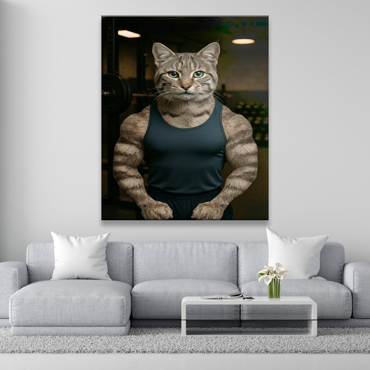 Custom Photo Body Builder Cat Canvas Gift For Cat Lovers