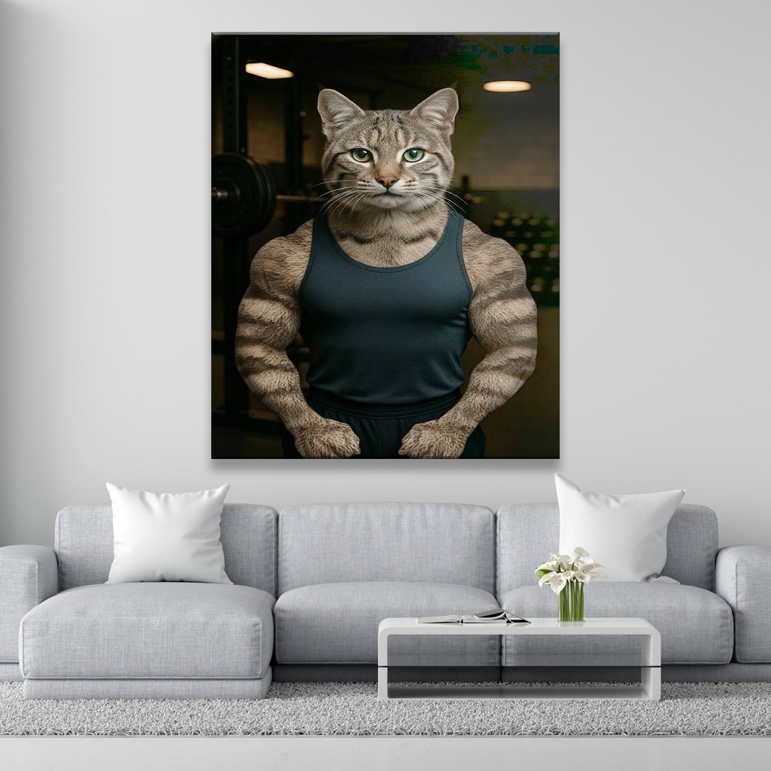 Custom Photo Body Builder Cat Canvas Gift For Cat Lovers