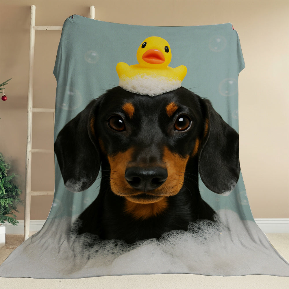 Custom Dog In Bathtub With Duck Toy Blanket For Dog Lover