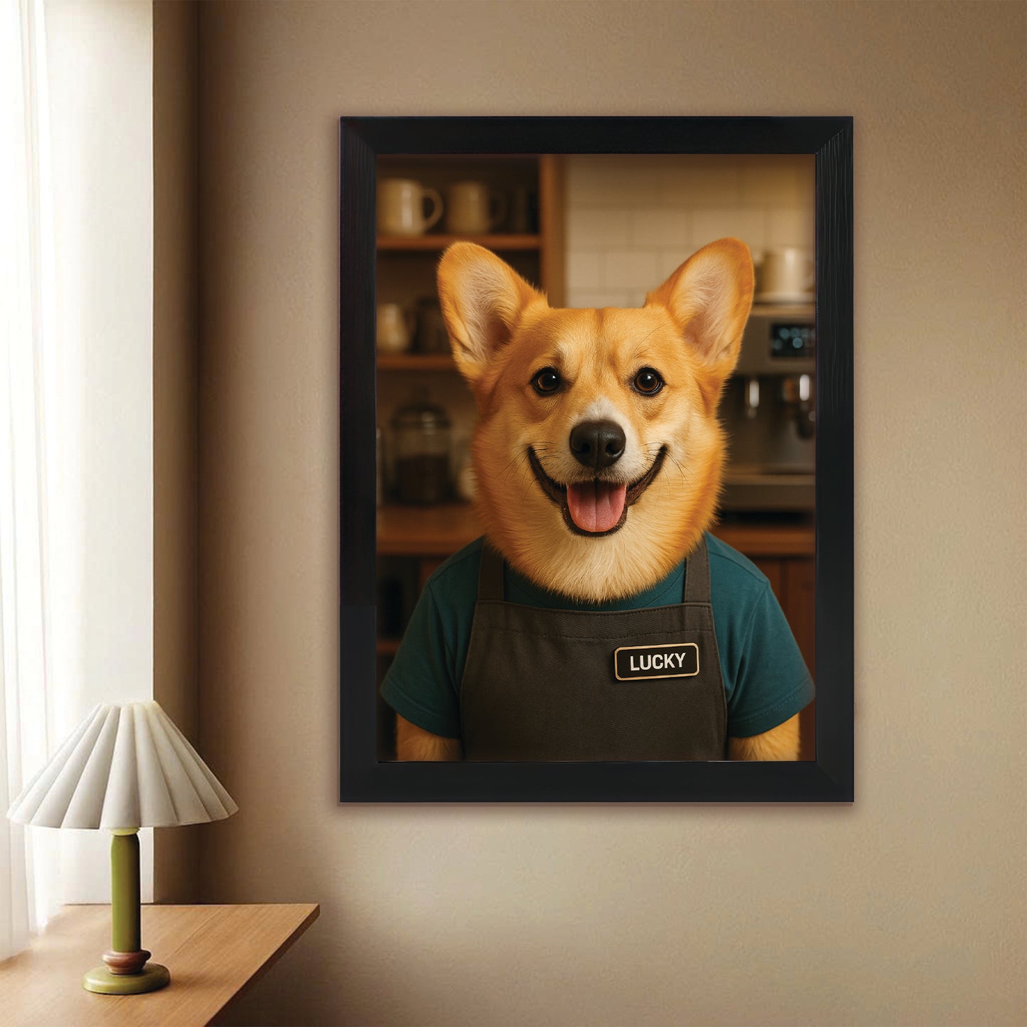 Custom Photo Barista Dog Canvas Framed Wall Art Gift For Dog Lovers