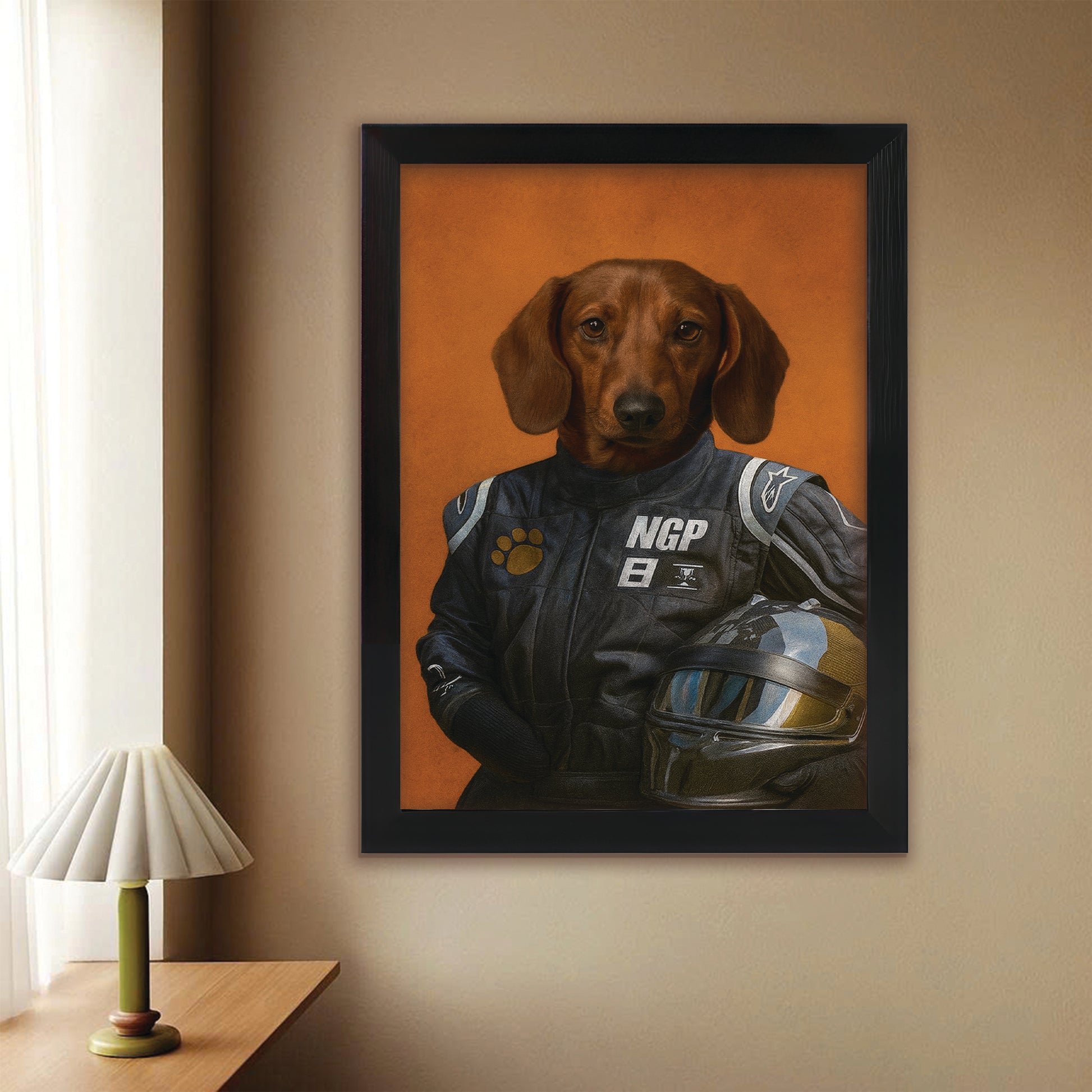 Custom Photo Dog Racer Canvas Framed Wall Art Gift For Dog Lovers