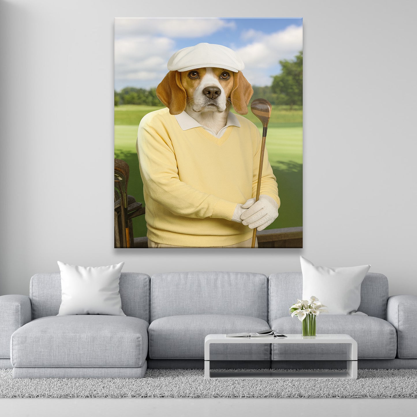 Custom Photo Golfer Dog Canvas Gift For Dog Lovers