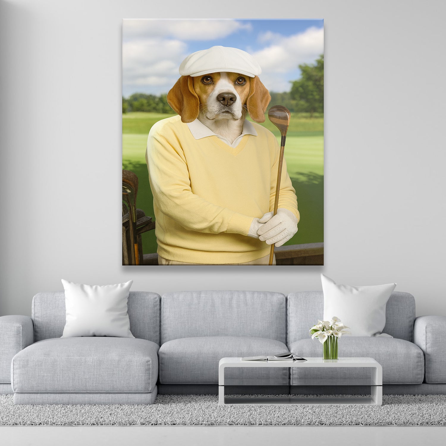 Custom Photo Golfer Dog Canvas Gift For Dog Lovers