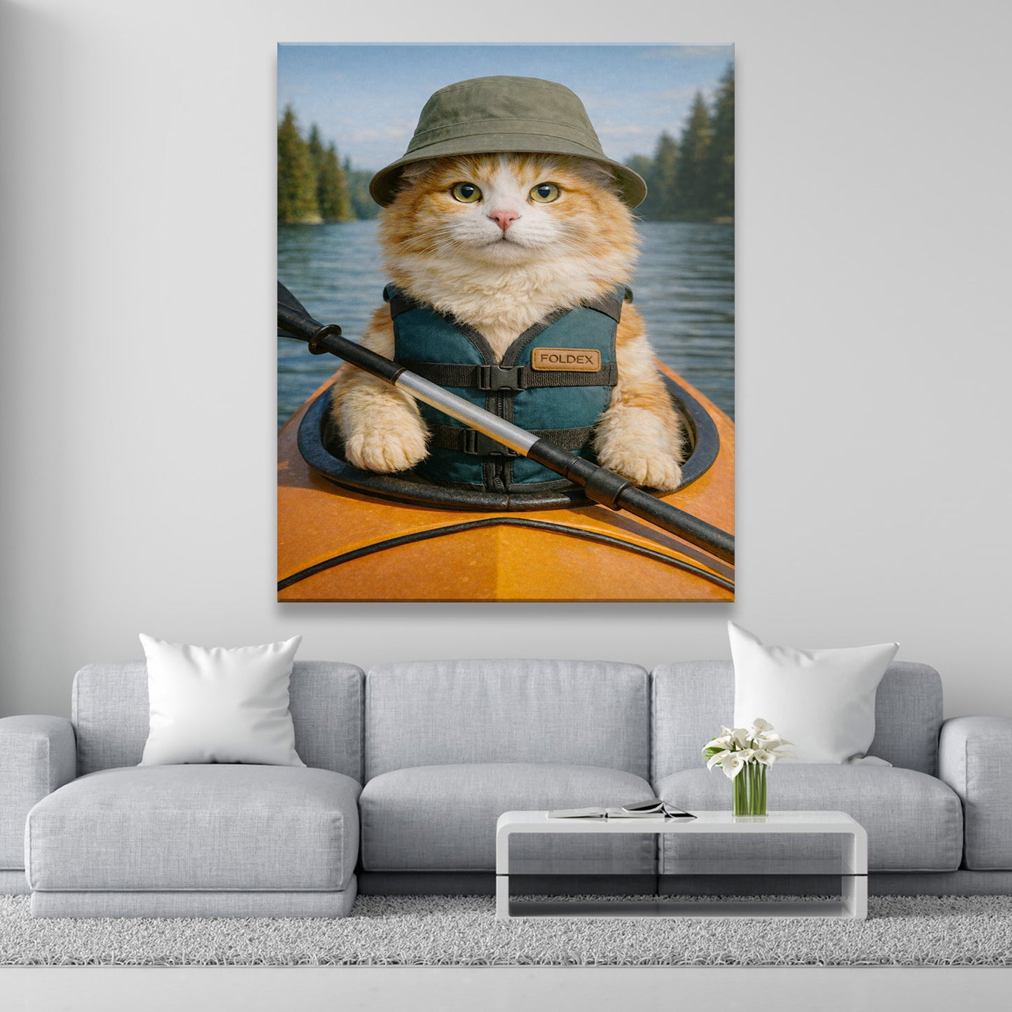 Custom Photo Kayak Cat Canvas Gift For Cat Lovers
