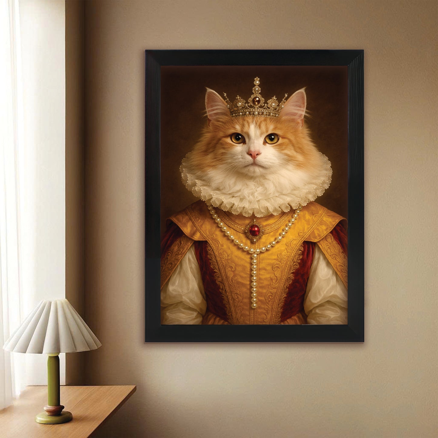 Custom Photo Cat Queen Royal Canvas Framed Wall Art Gift For Cat Lovers
