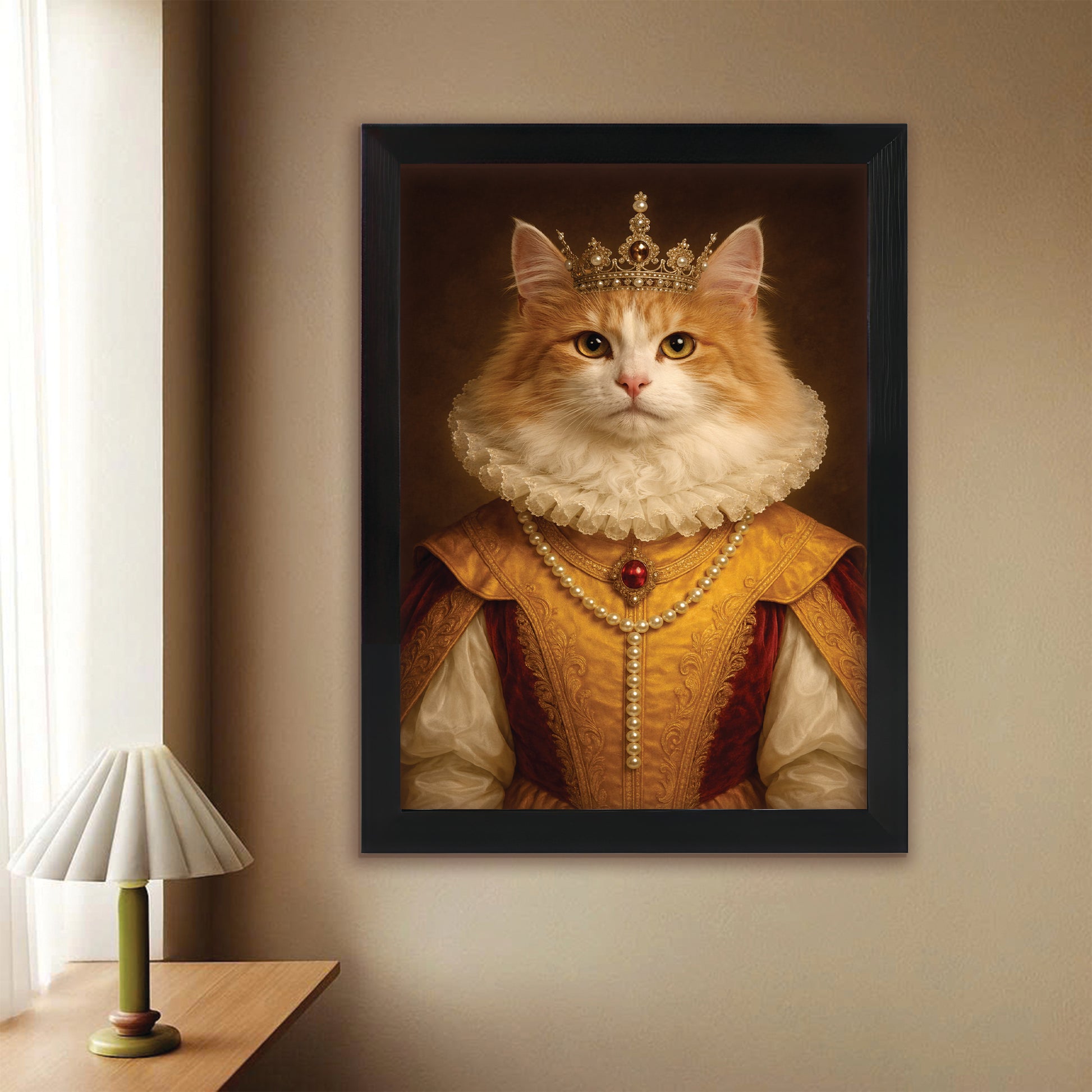 Custom Photo Cat Queen Royal Canvas Framed Wall Art Gift For Cat Lovers