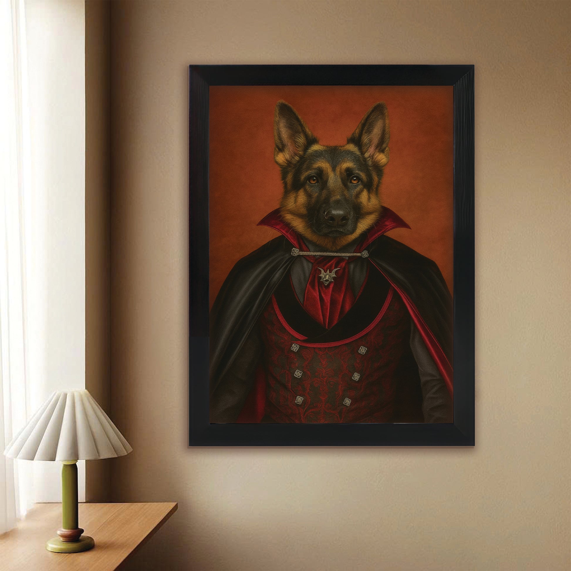 Custom Photo Vampire Dog Canvas Framed Wall Art Gift For Dog Lovers