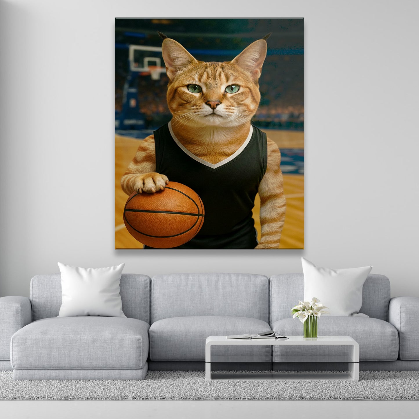 Custom Photo Basketball Player Cat Canvas Gift For Cat Lovers