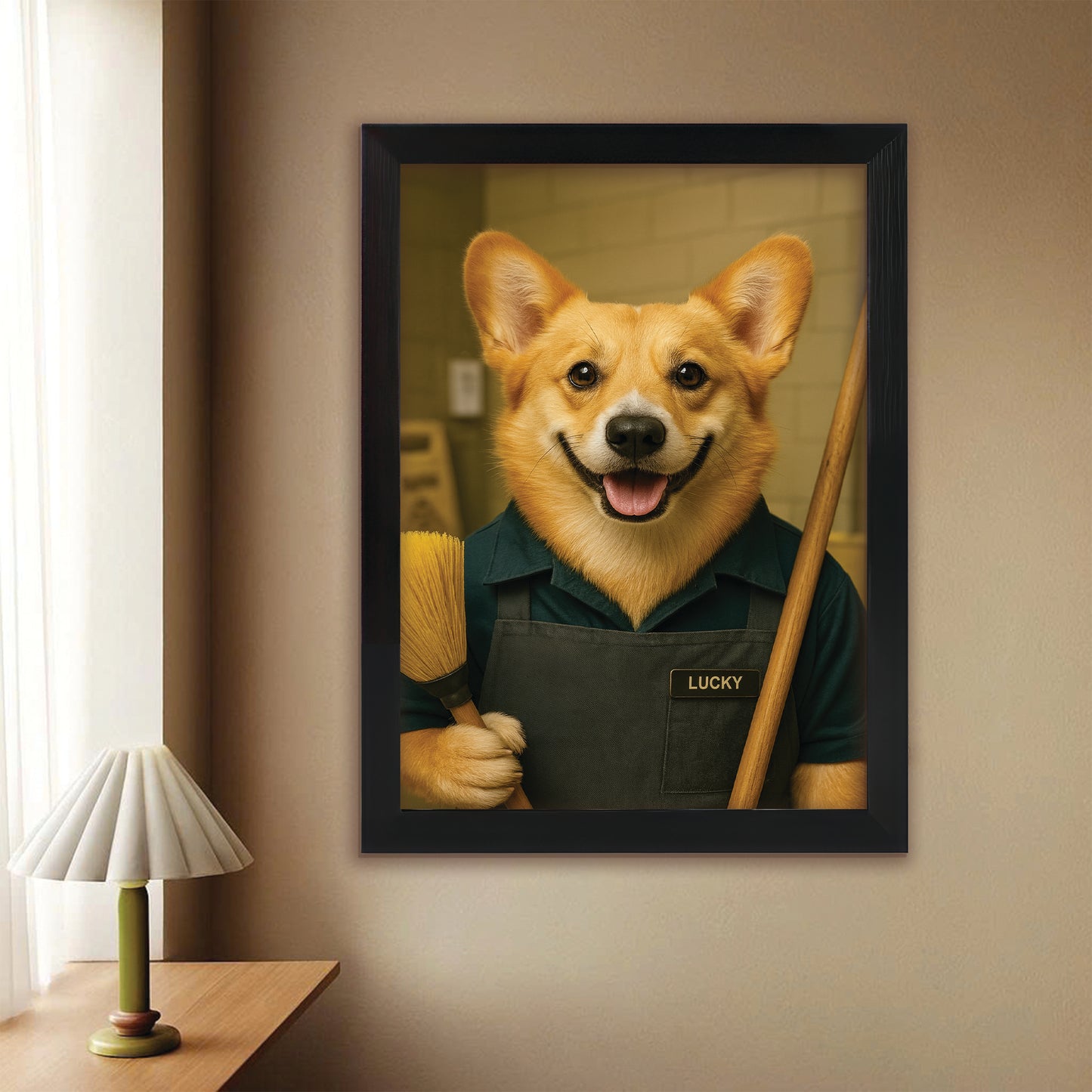Custom Photo Janitor Dog Canvas Framed Wall Art Gift For Dog Lovers