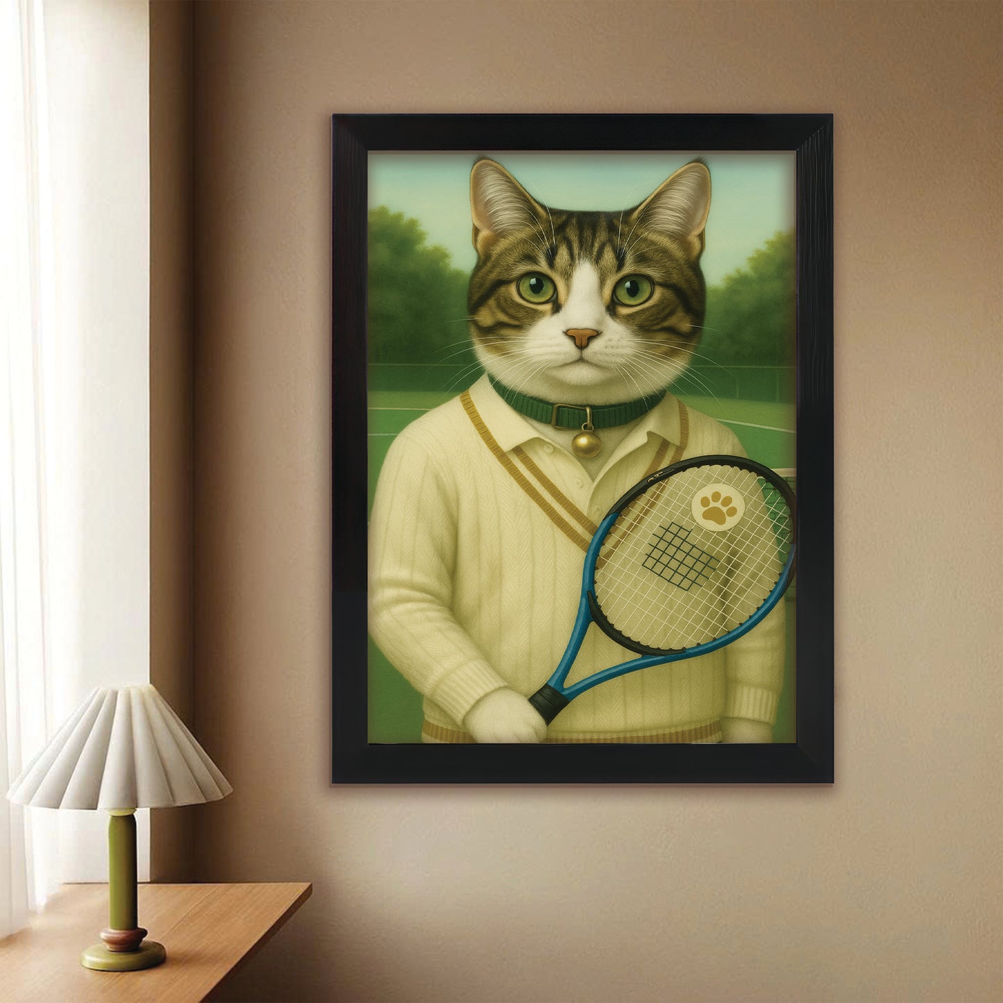 Custom Photo Tennis Player Cat Canvas Framed Wall Art