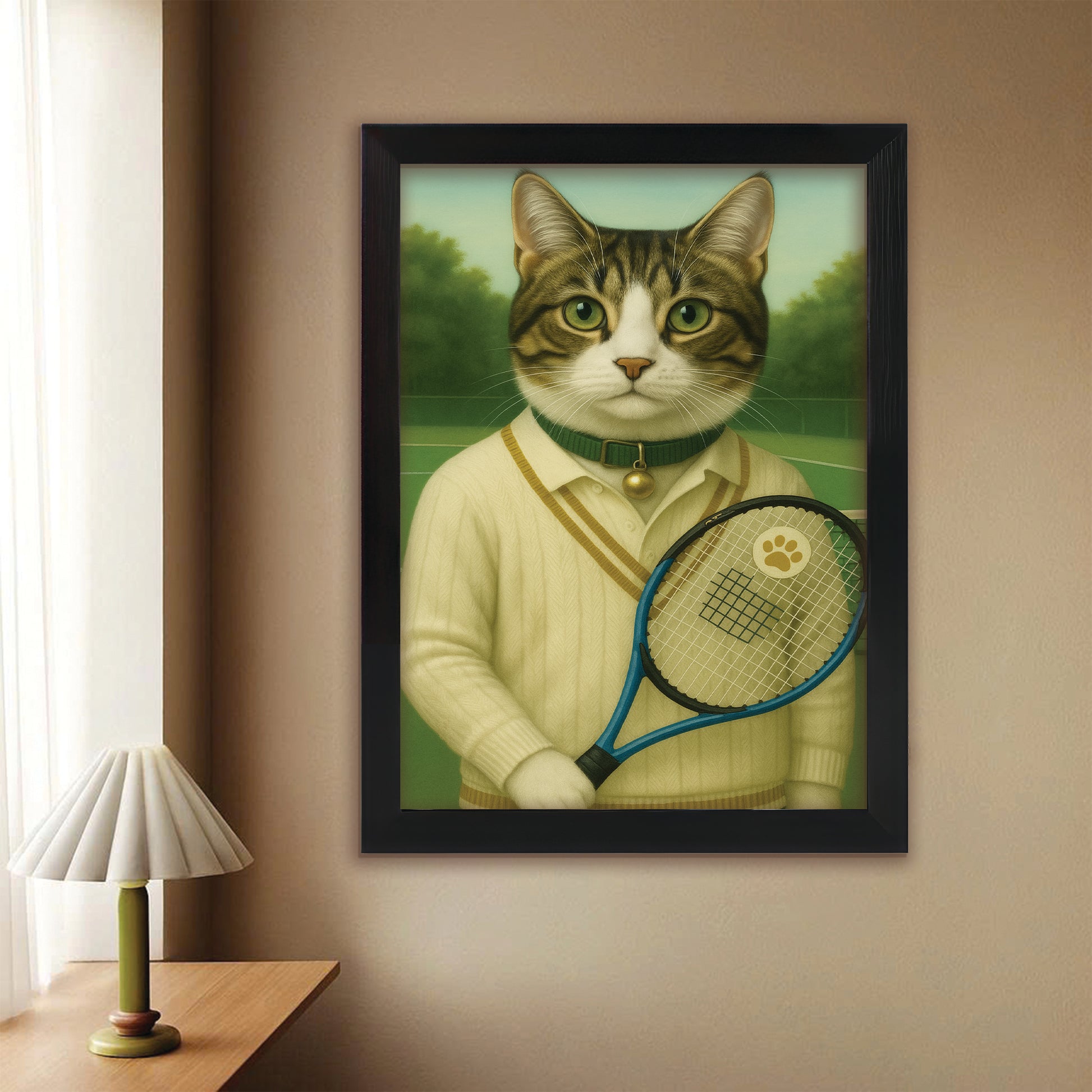Custom Photo Tennis Player Cat Canvas Framed Wall Art