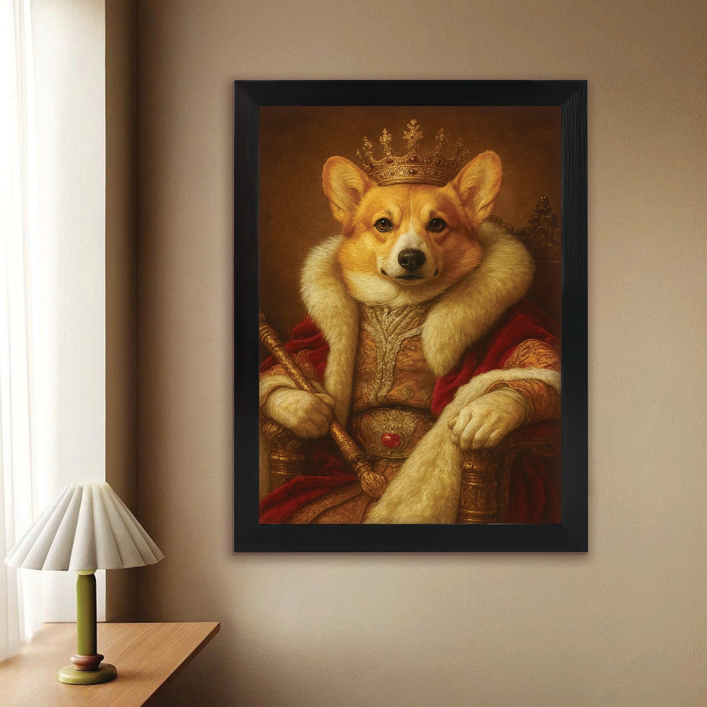Custom Photo King Royal With Crown Dog Canvas Framed Wall Art Gift For Dog Lovers