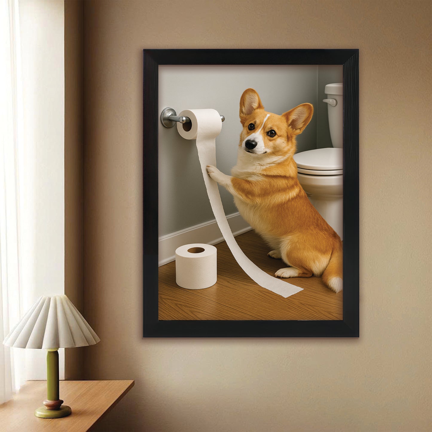 Custom Photo Dog Bathroom Style 18 Canvas Framed Wall Art Gift For Canvas Framed Wall Art