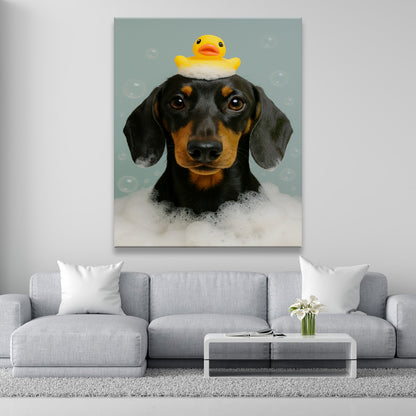 Custom Dog In Bathtub With Duck Toy