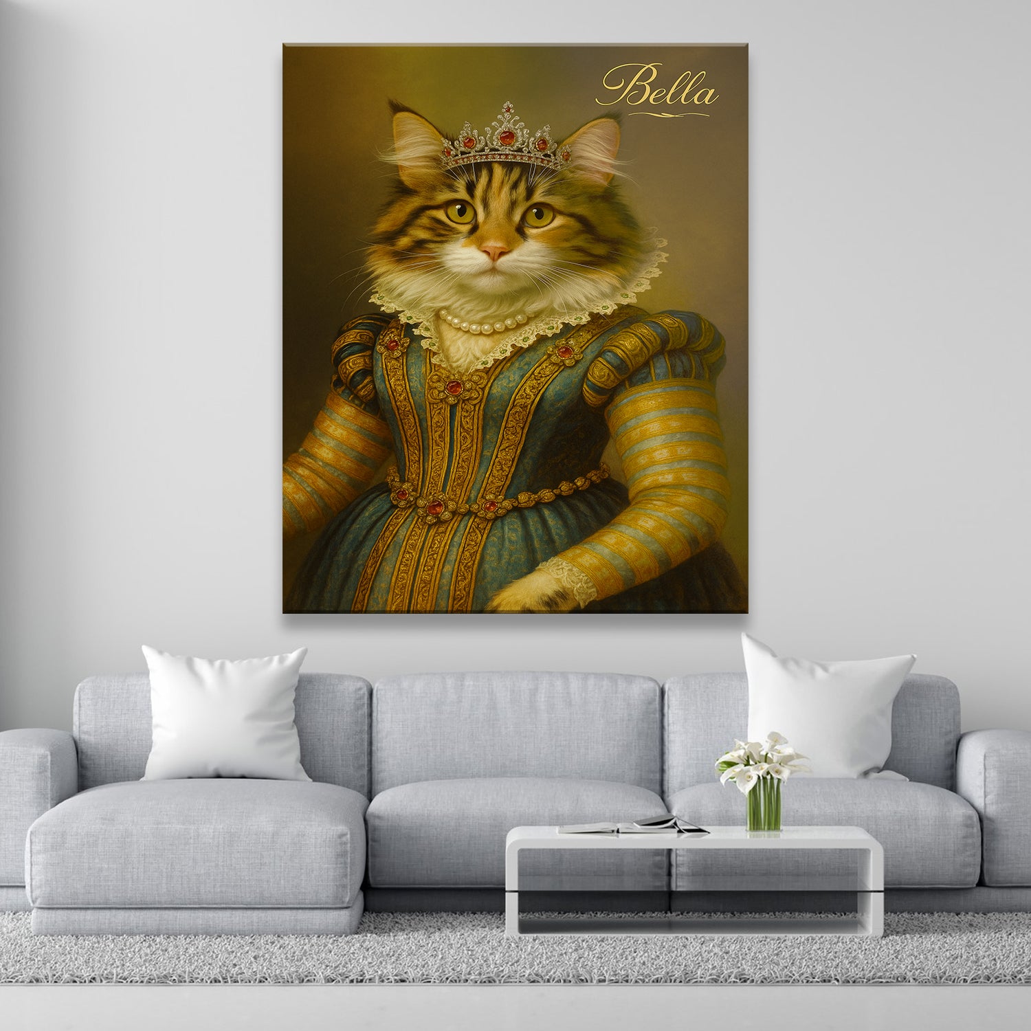 Custom Photo Sapphire Queen Cat Canvas Gift For Cat Lovers