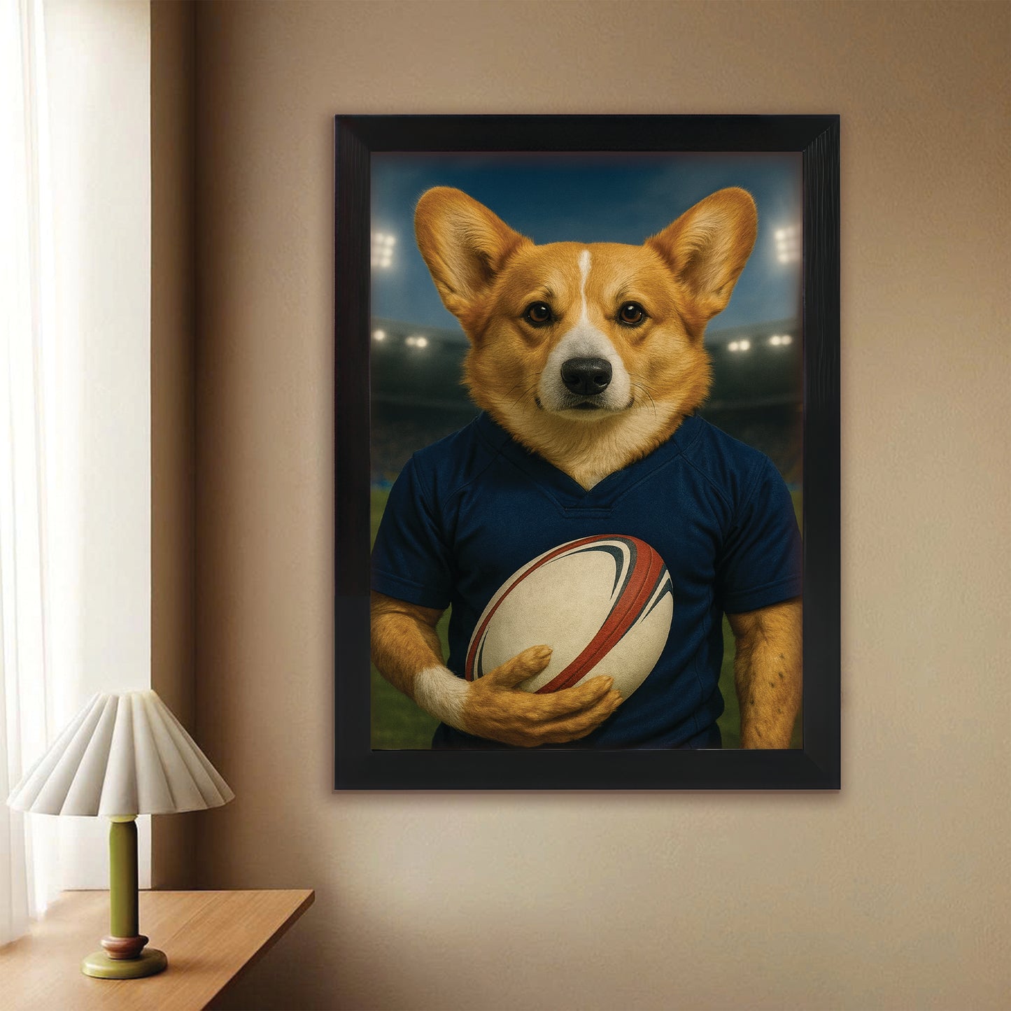 Custom Dog Rugby Sport Dog Canvas Framed Wall Art Gift For Dog Lovers