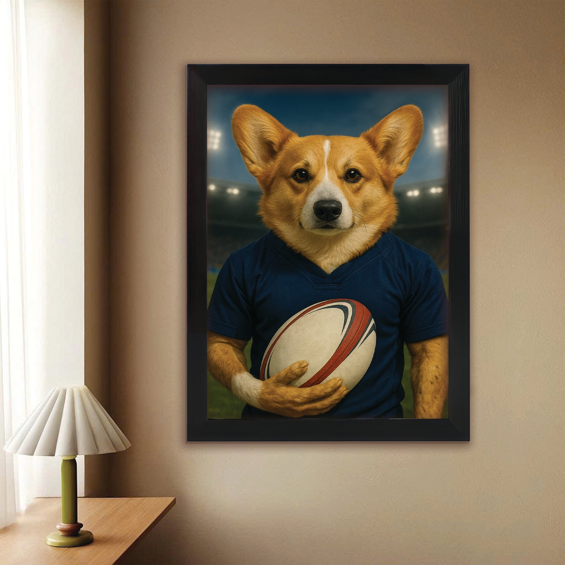 Custom Dog Rugby Sport Dog Canvas Framed Wall Art Gift For Dog Lovers