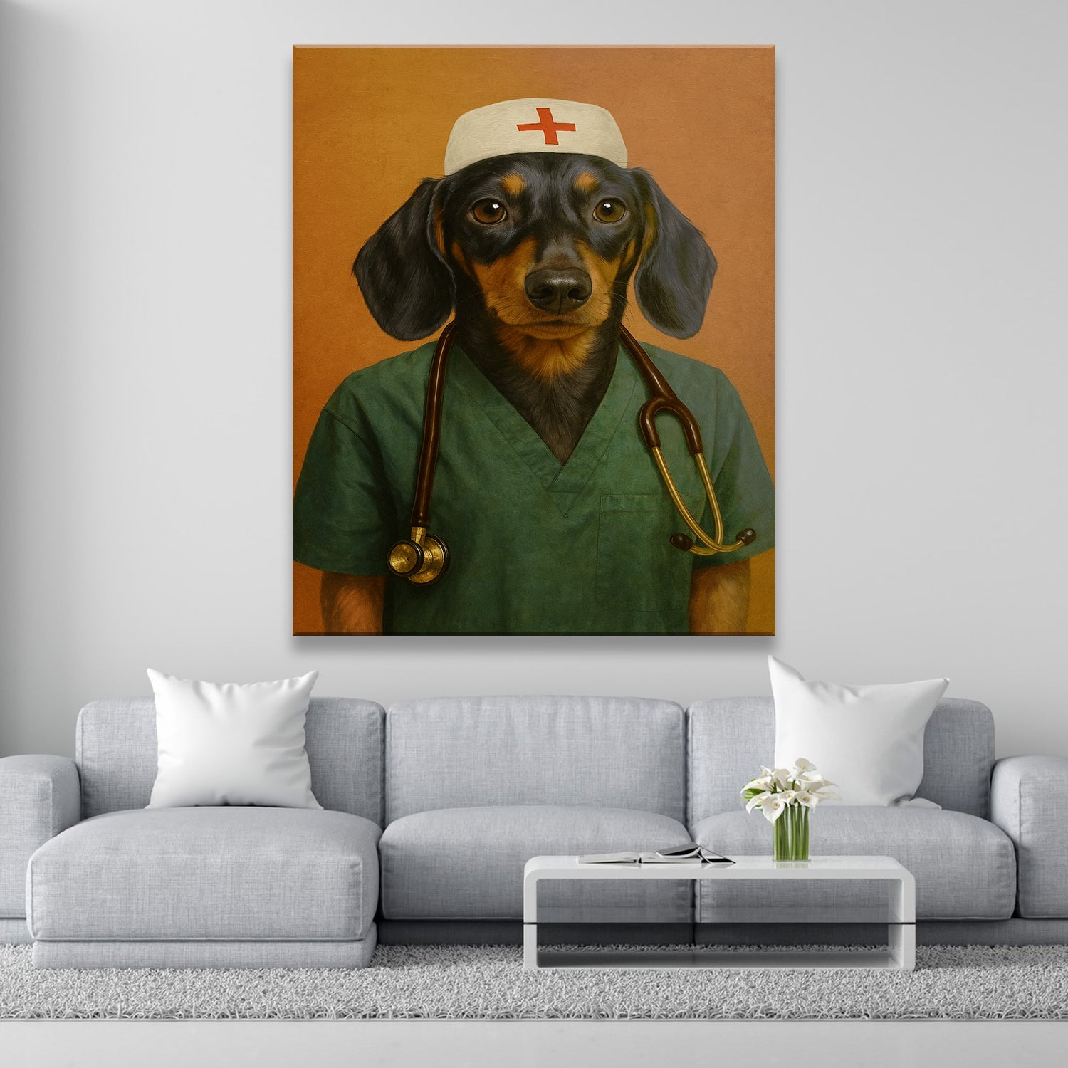 Custom Photo Nurse Dog Canvas Gift For Dog Lovers