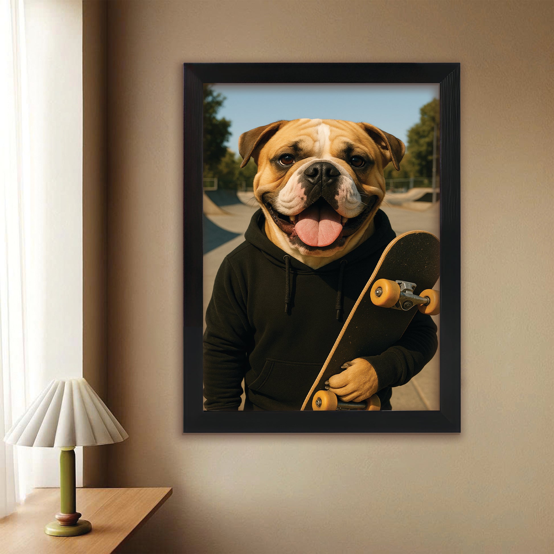 Custom Photo Skater Skateboard Canvas Framed Wall Art Gift For Dog Lovers