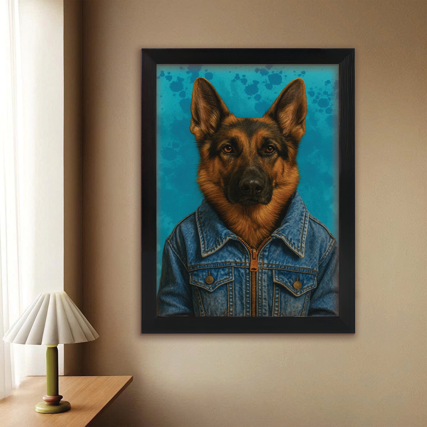 Custom Photo Denim Dog Canvas Framed Wall Art Gift For Dog Lovers