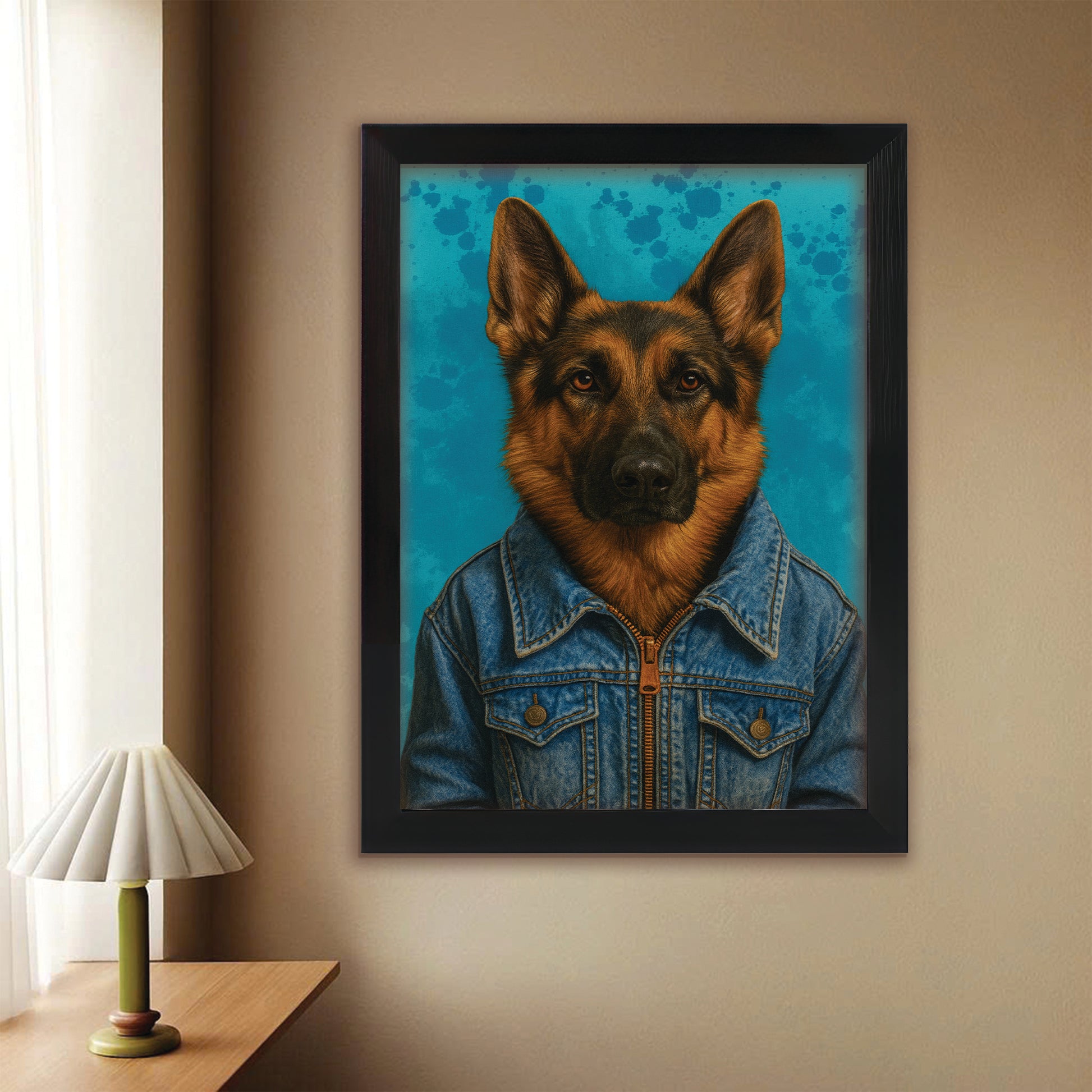 Custom Photo Denim Dog Canvas Framed Wall Art Gift For Dog Lovers