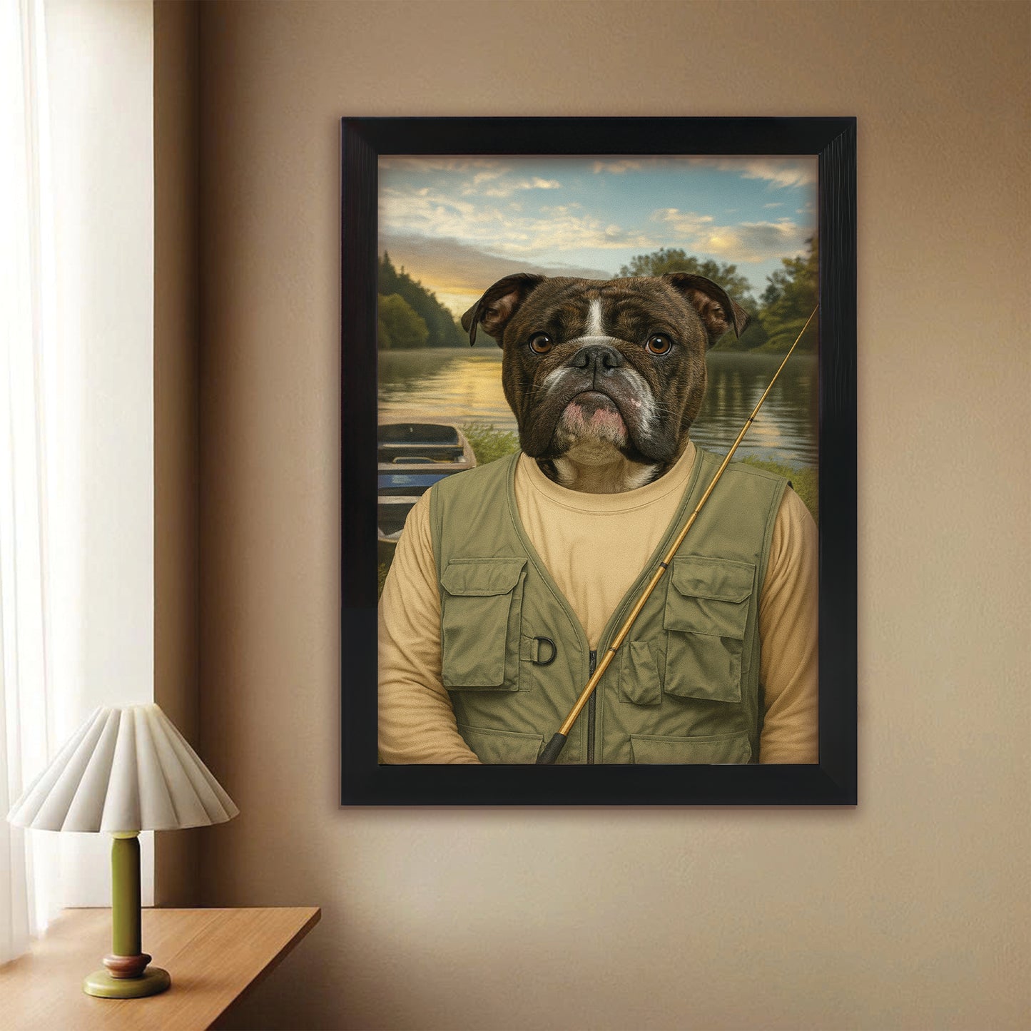 Custom Photo Fisherman Dog Canvas Framed Wall Art