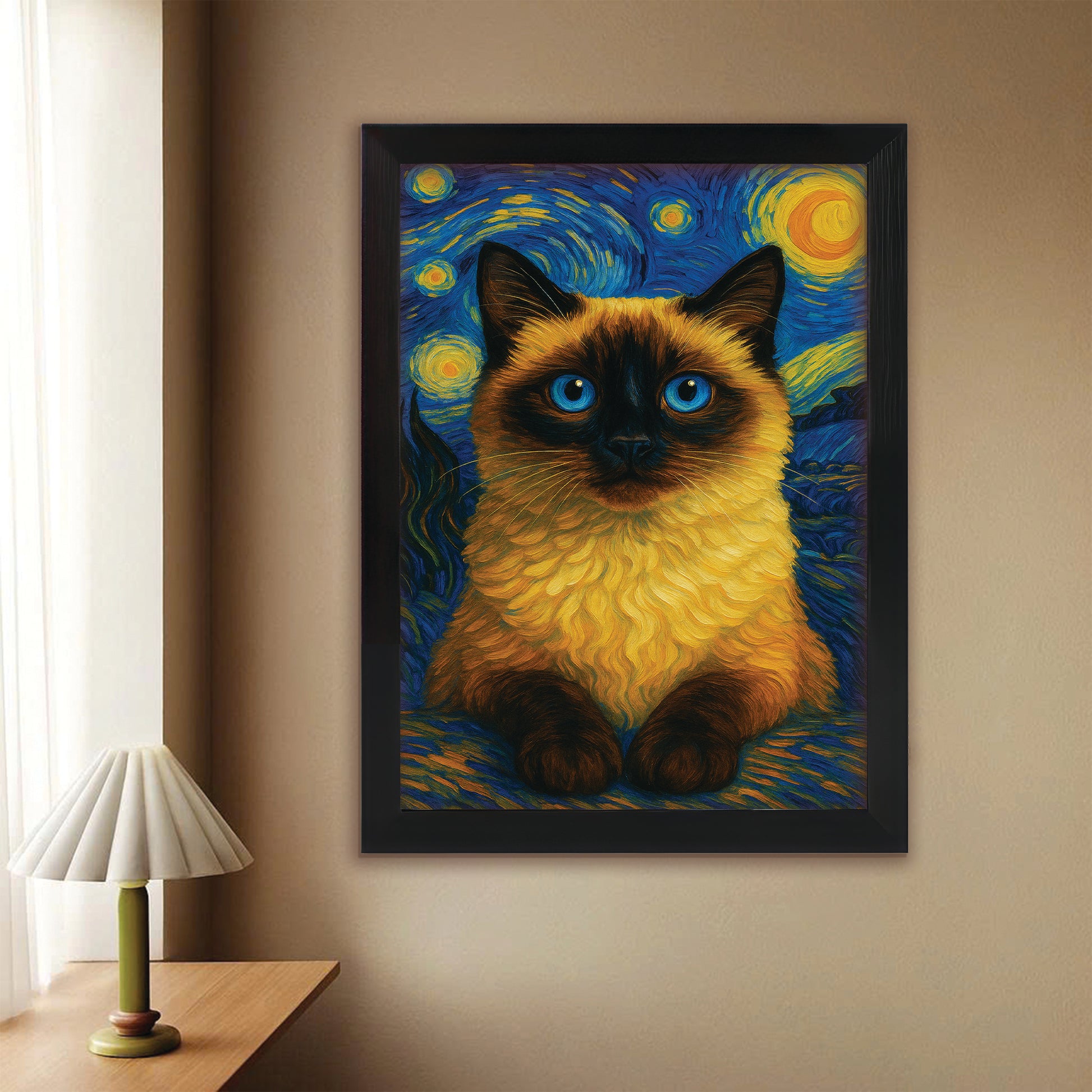 Custom Photo Cat Starry Night Canvas Framed Wall Art Wall Art