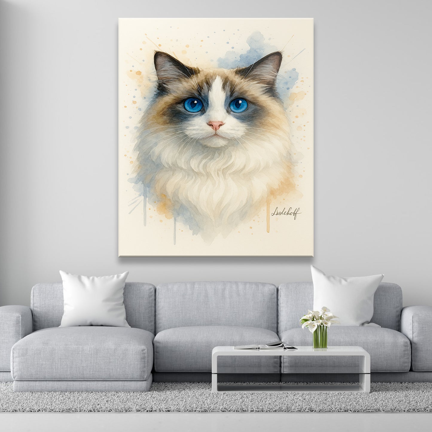 Custom Photo Cat Watercolor Artwork Canvas