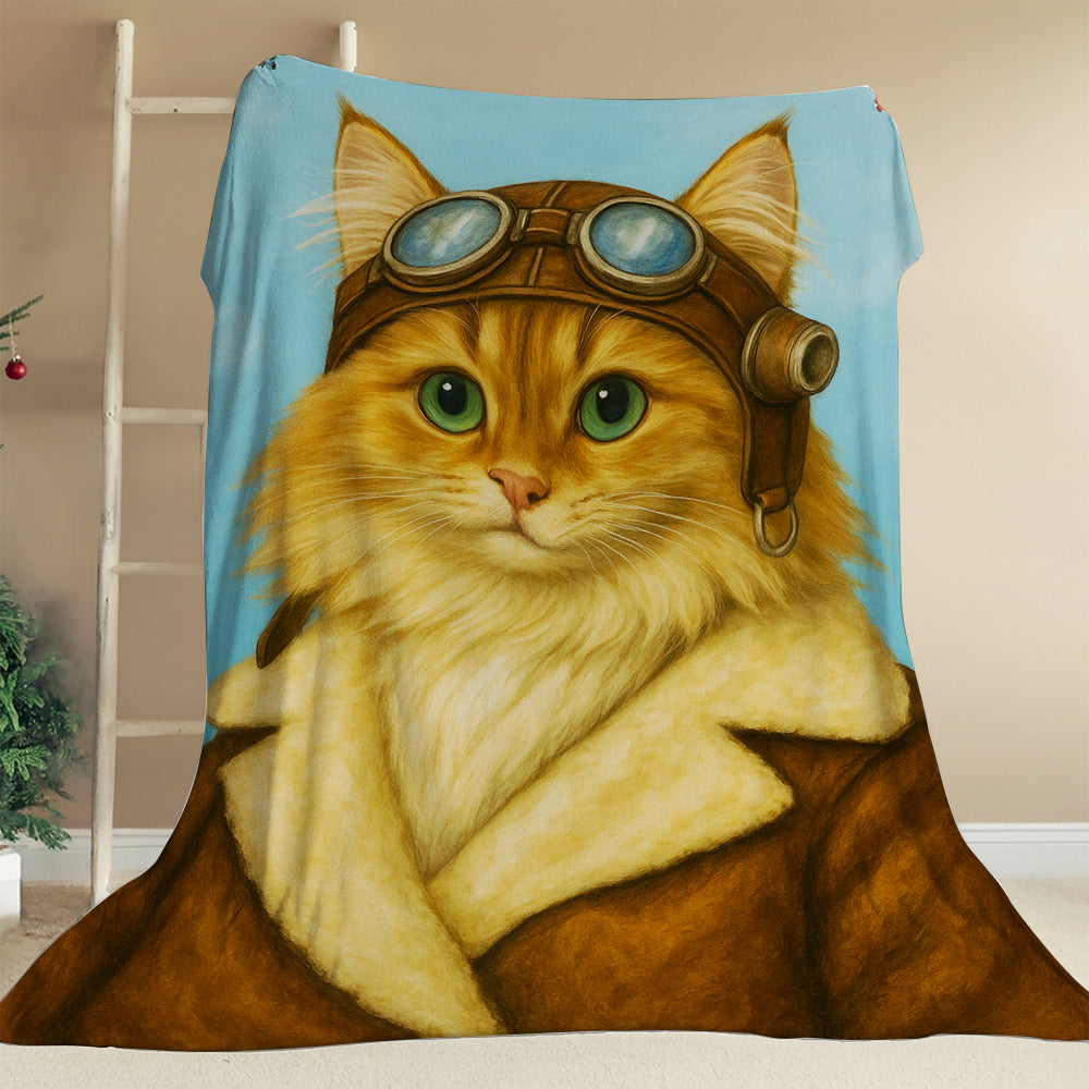 Custom Photo Portrait Pilot Blanket Gift For Cat Lovers
