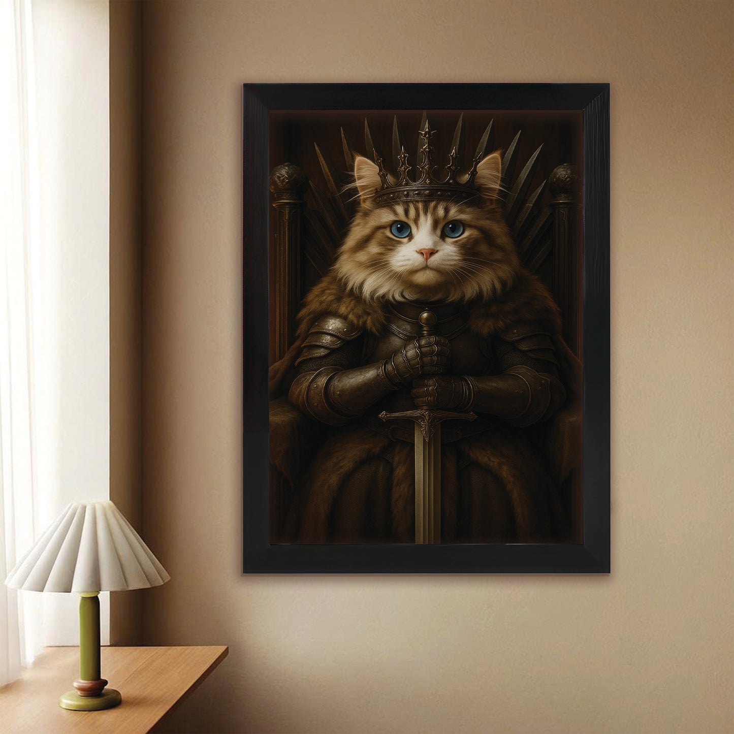 Custom Photo Cat Canvas Framed Wall Art Royal Pet Portrait