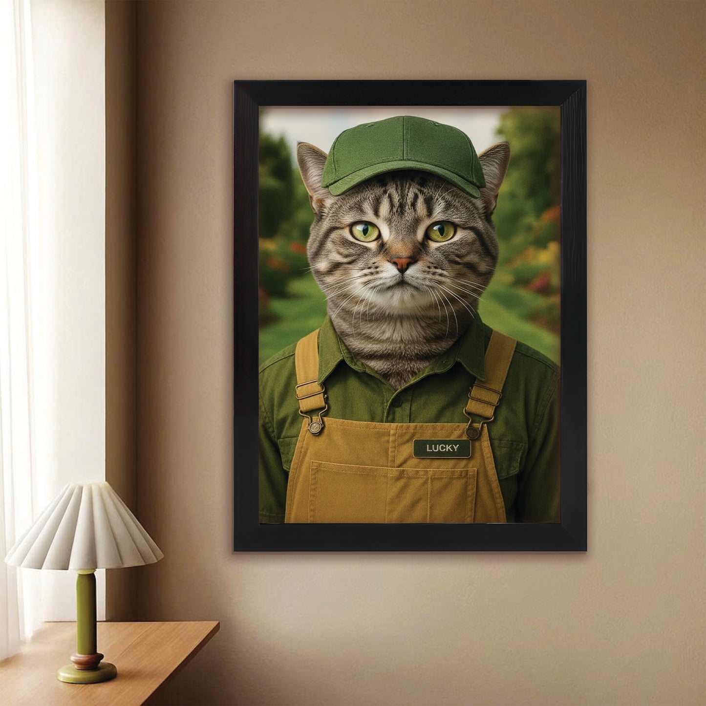 Custom Photo Gardener 2 Cat Canvas Framed Wall Art  Gift For Cat Lovers