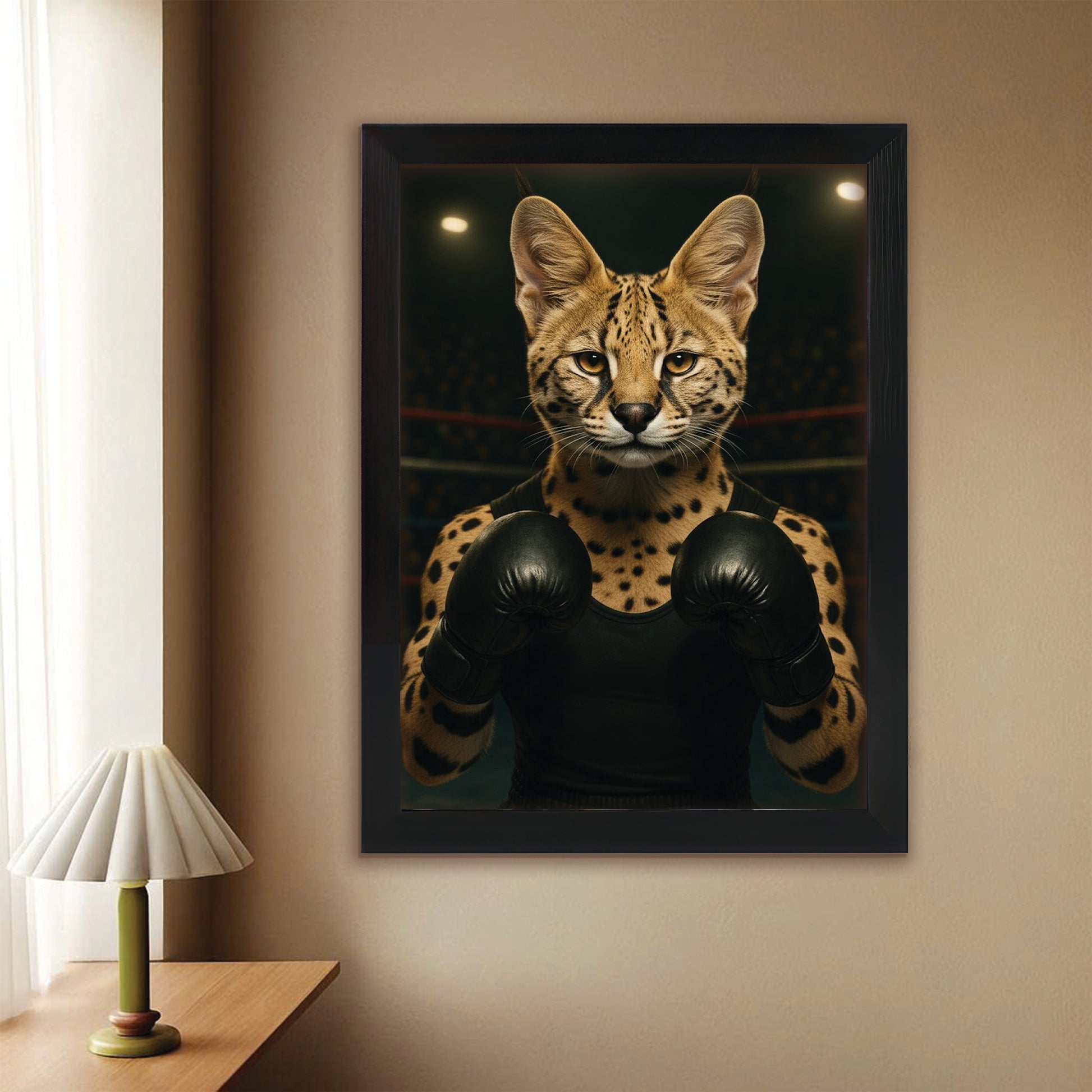 Custom Photo Boxing Cat Canvas Framed Wall Art Gift For Cat Lovers