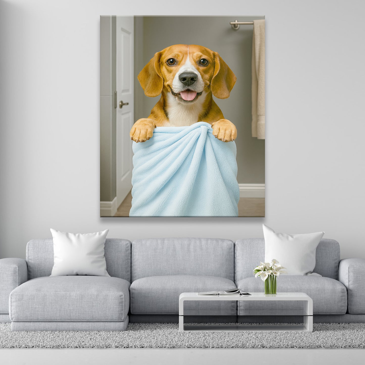 Custom Dog Photo In Bathroom Canvas Dog Lover Gifts