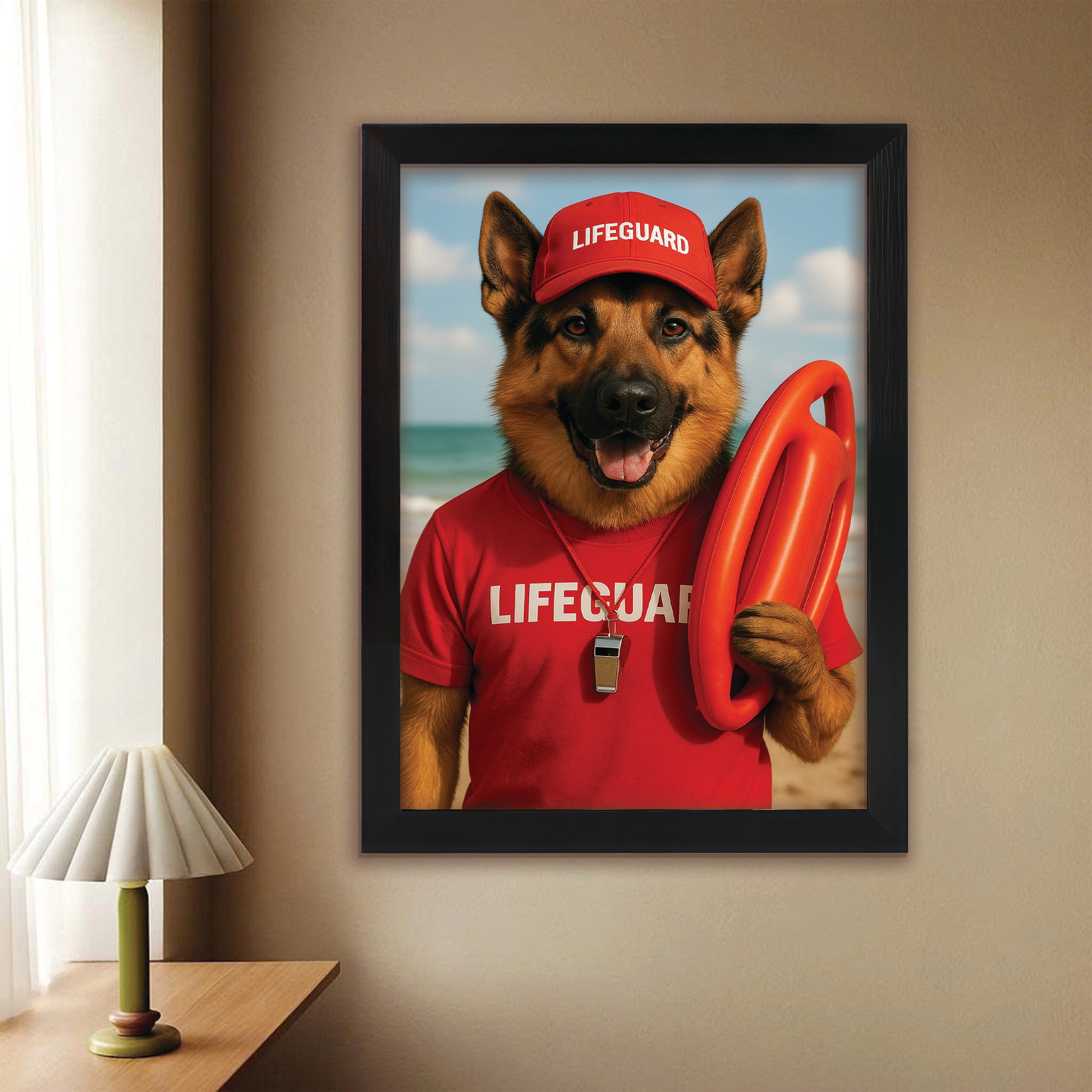 Custom Photo Lifeguard Dog Canvas Framed Wall Art Gift For Dog Lovers