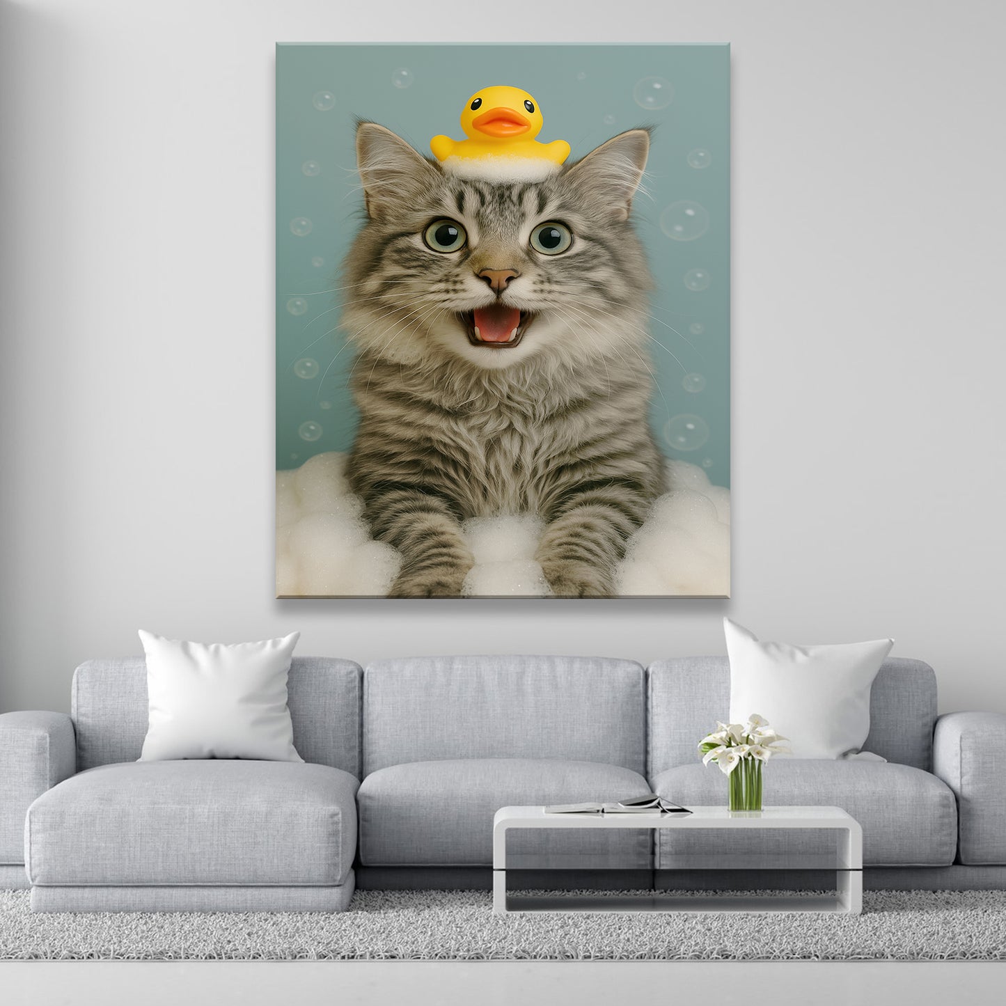 Custom Photo Cat In Bathtub With Duck Toy Canvas