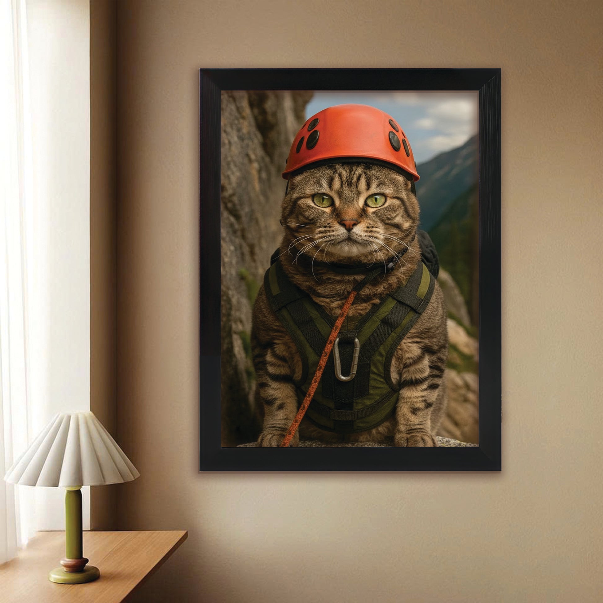 Custom Photo Rock Climber Cat Canvas Framed Wall Art Gift For Cat Lover