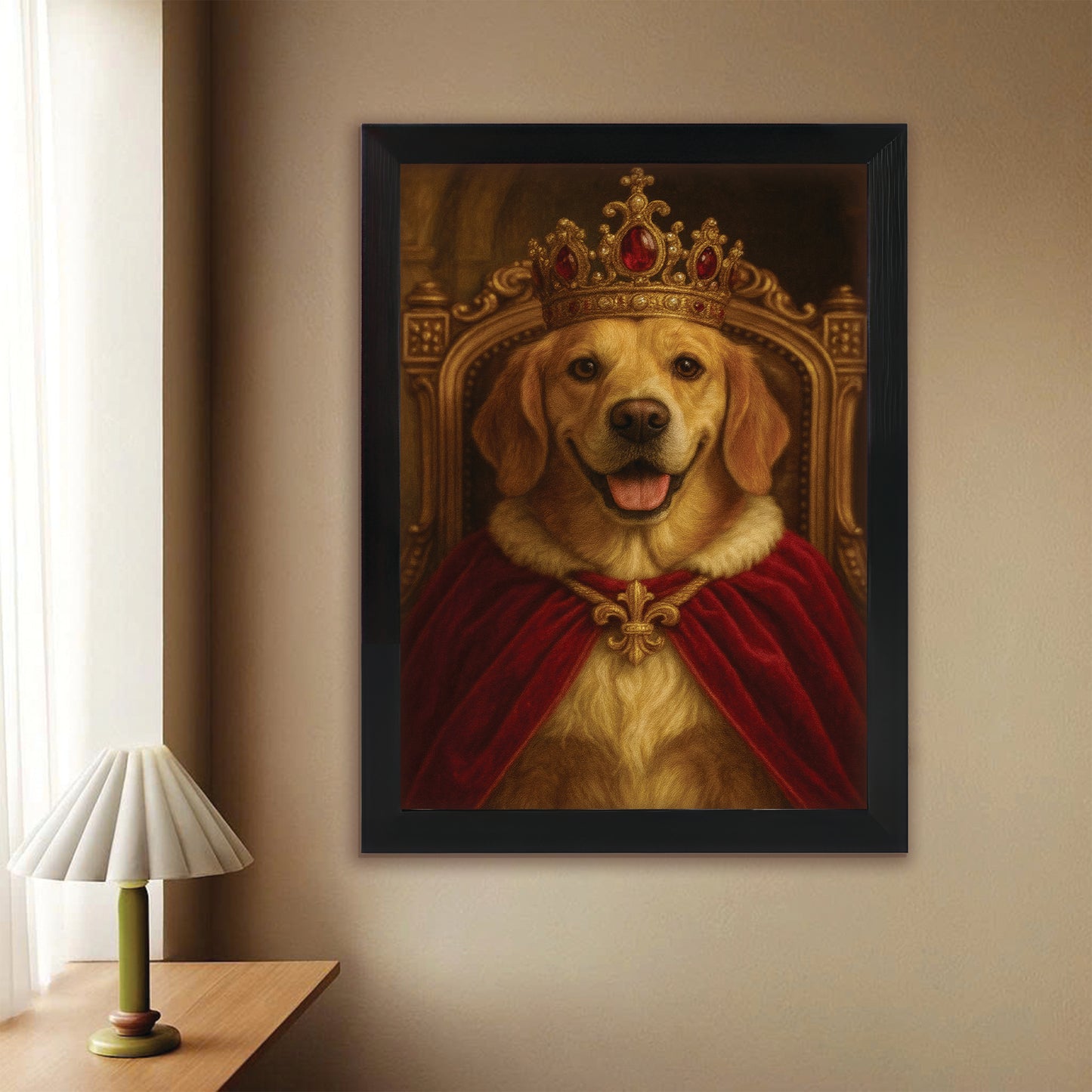 Custom Photo Royal Dog Potrait Canvas Framed Wall Art Gift For Dog Lovers