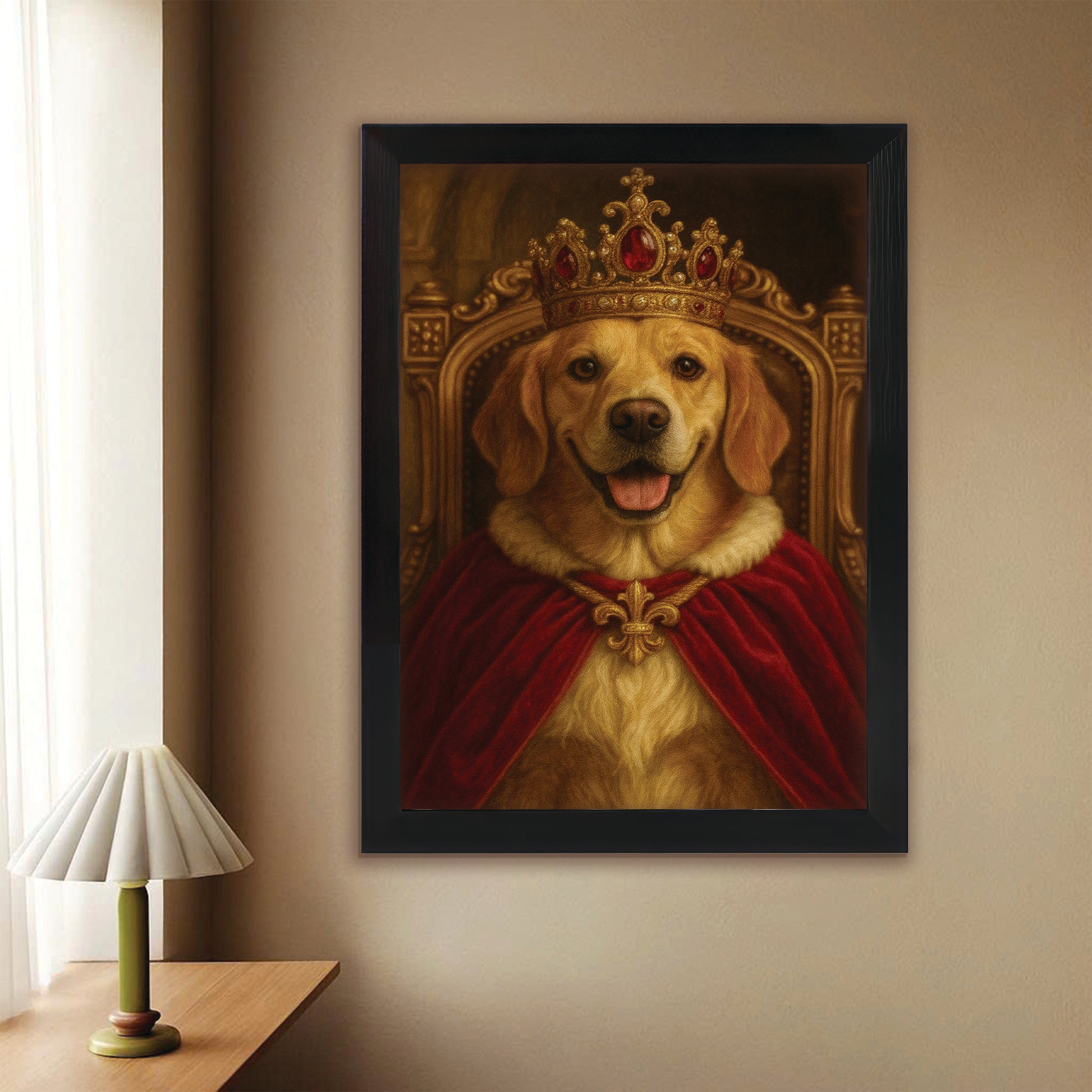 Custom Photo Royal Dog Potrait Canvas Framed Wall Art Gift For Dog Lovers