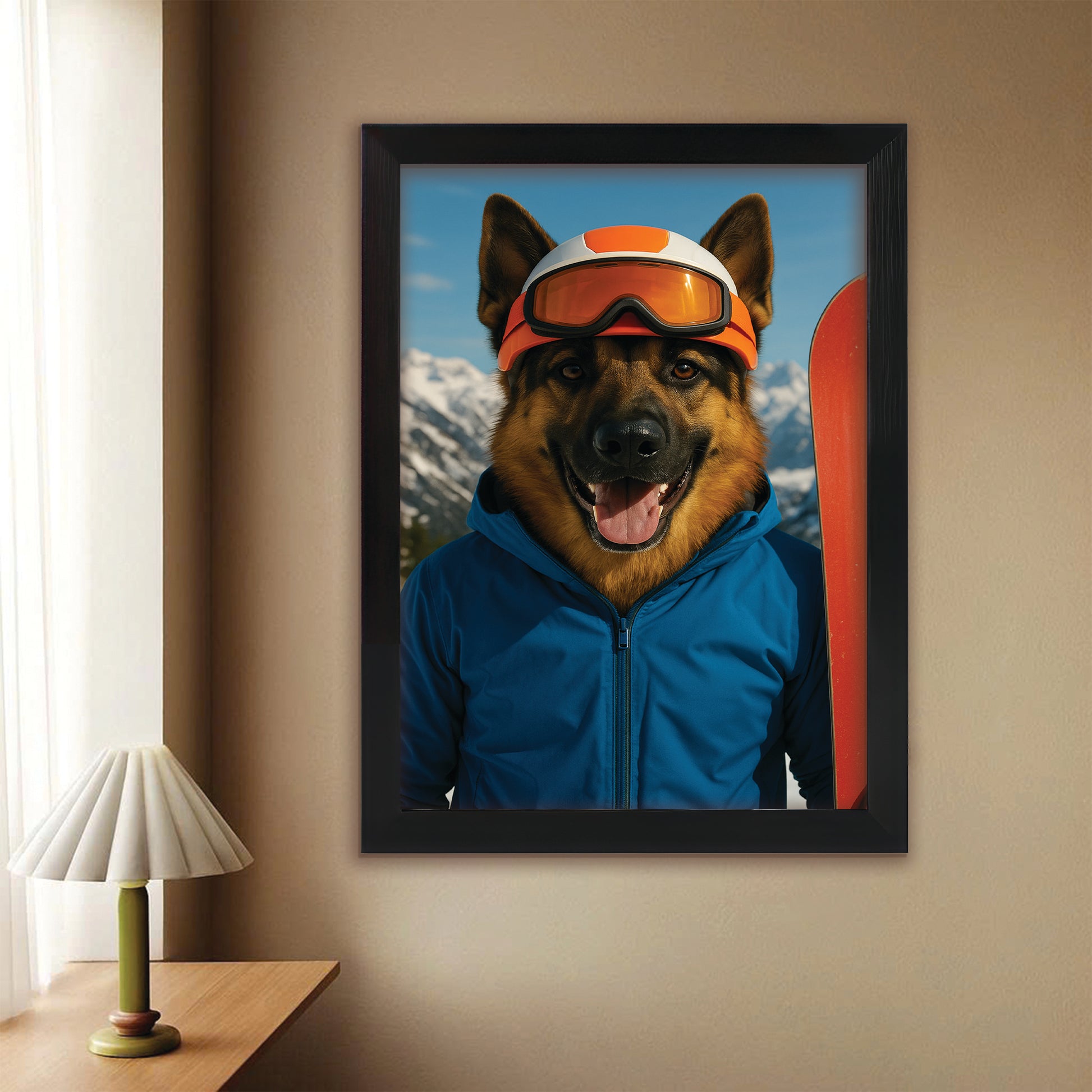 Custom Photo Snowboarder Dog Canvas Framed Wall Art Gift For Dog Lovers