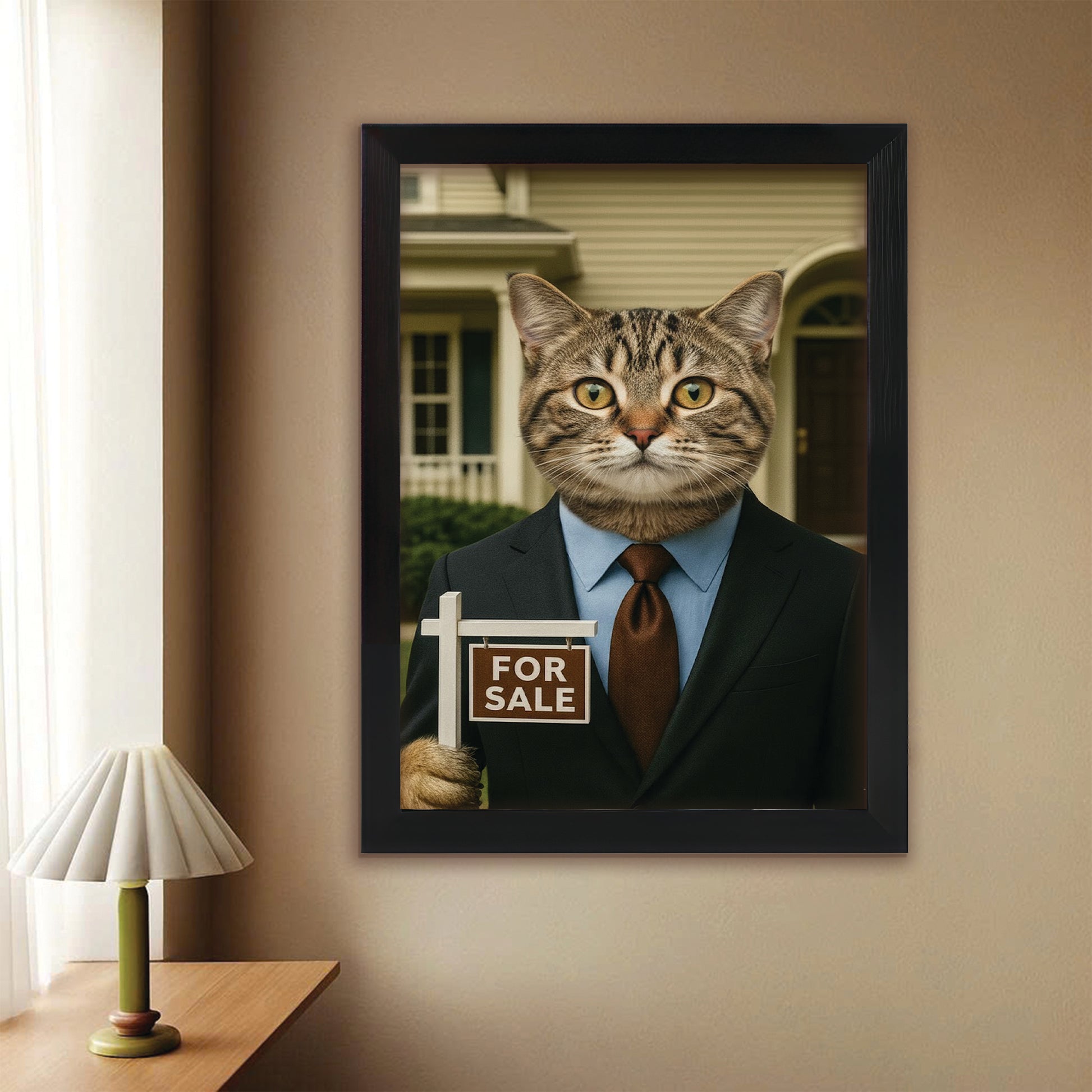 Custom Photo Realtor Cat Canvas Framed Wall Art Gift For Cat Lovers