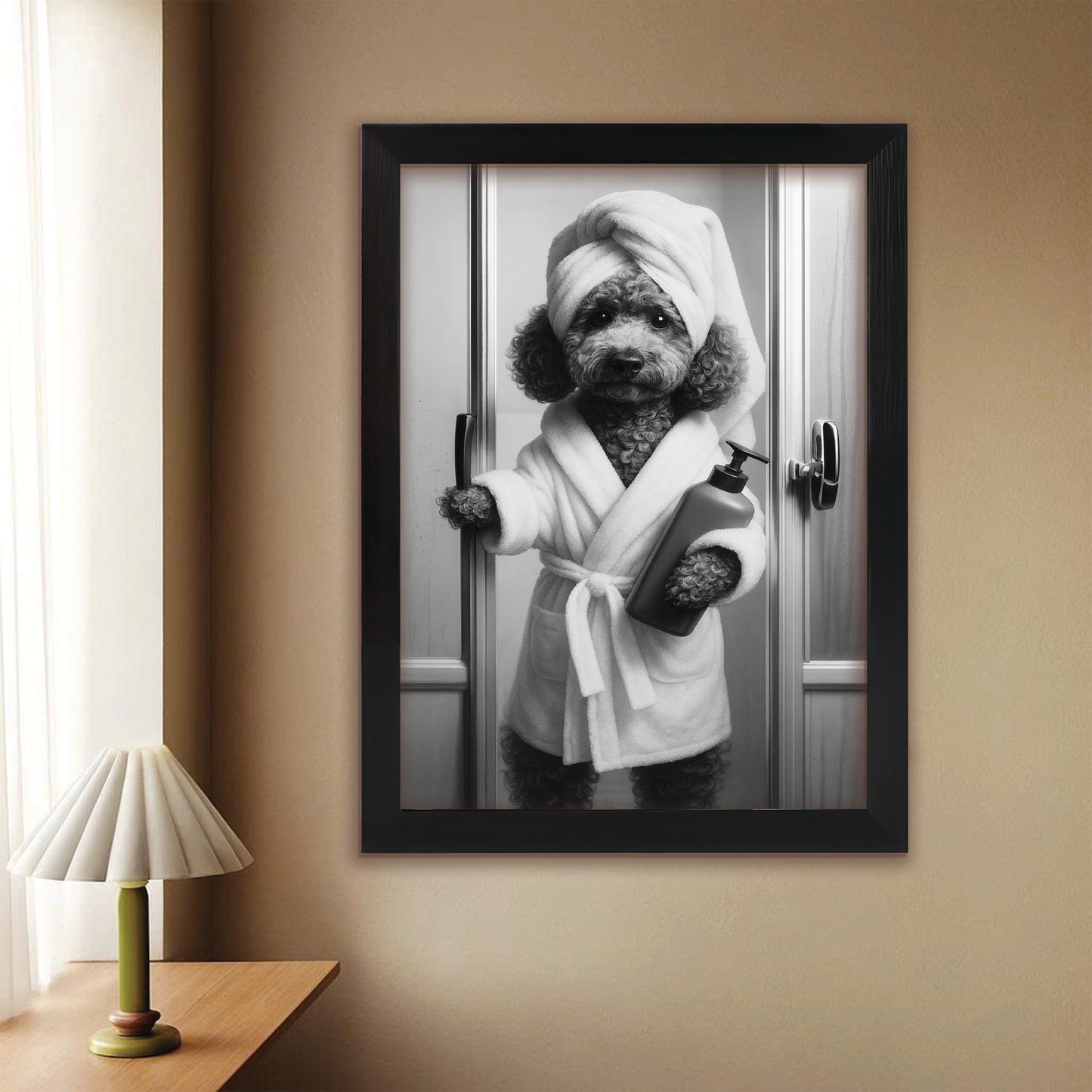 Custom Photo Dog Bathrobe Bathroom Canvas Framed Wall Art Gift For Dog Lovers