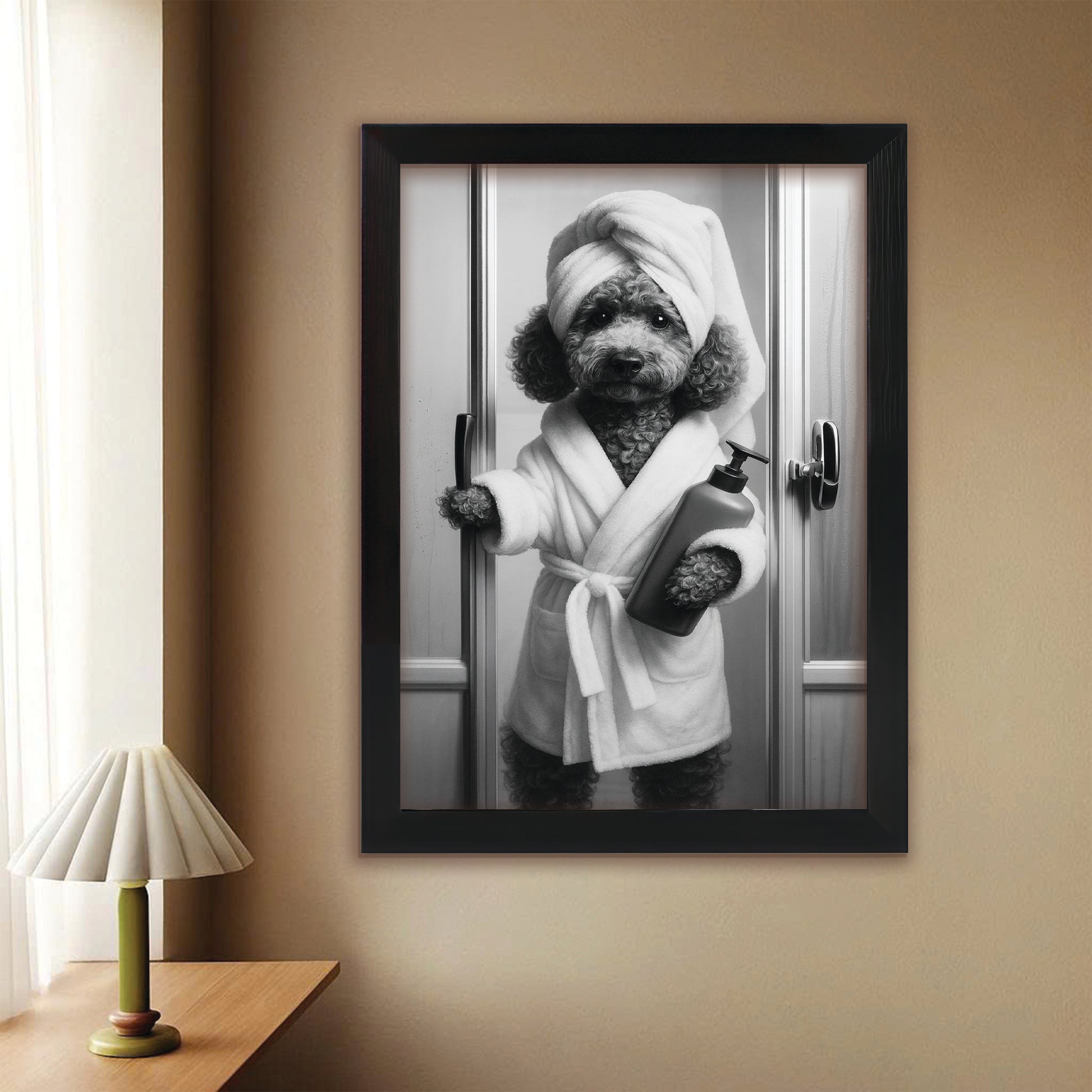 Custom Photo Dog Bathrobe Bathroom Canvas Framed Wall Art Gift For Dog Lovers