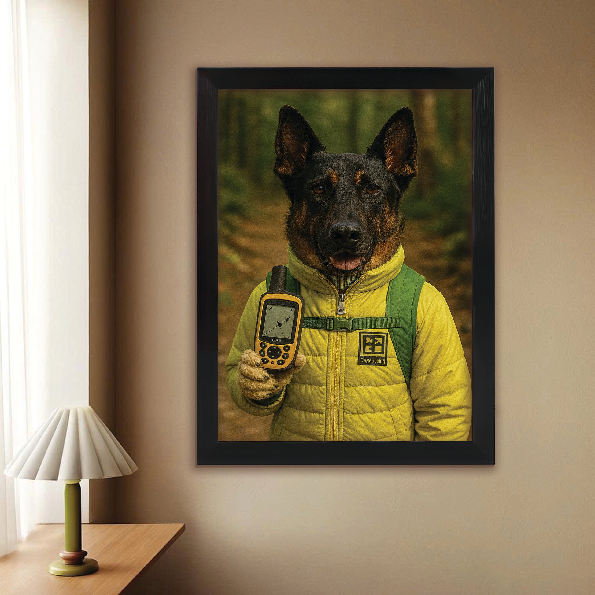 Custom Photo Geocaching Gps Adventure Dog Canvas Framed Wall Art Gift For Dog Lovers