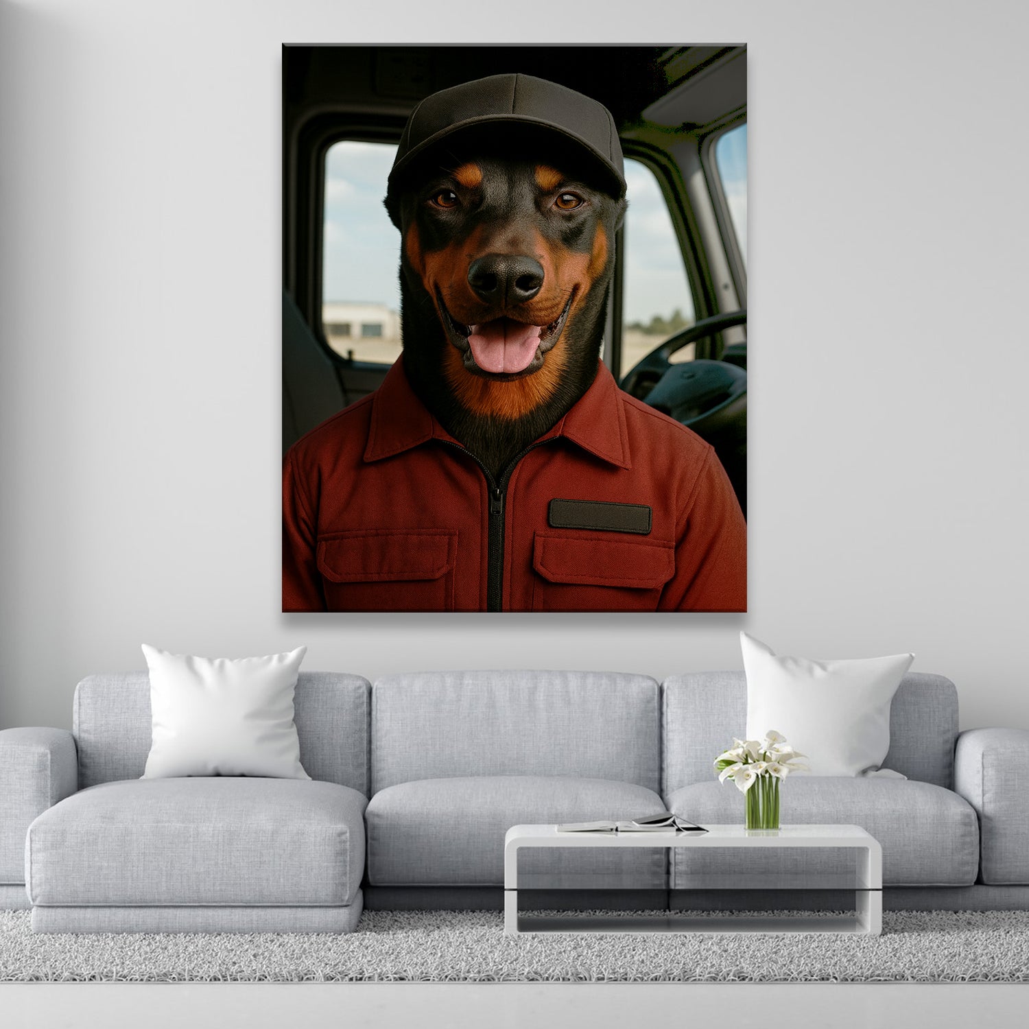 Custom Photo Trucker Driver Dog Canvas Gift For Dog Lovers