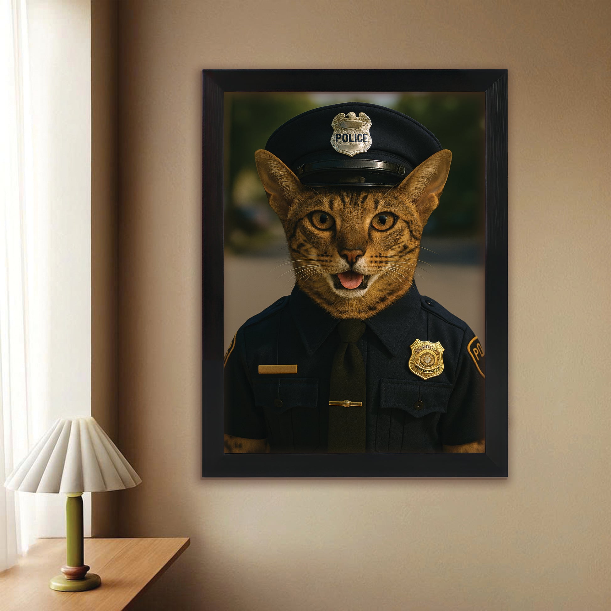 Custom Photo Police 2 Cat Canvas Framed Wall Art Gift For Cat Lovers