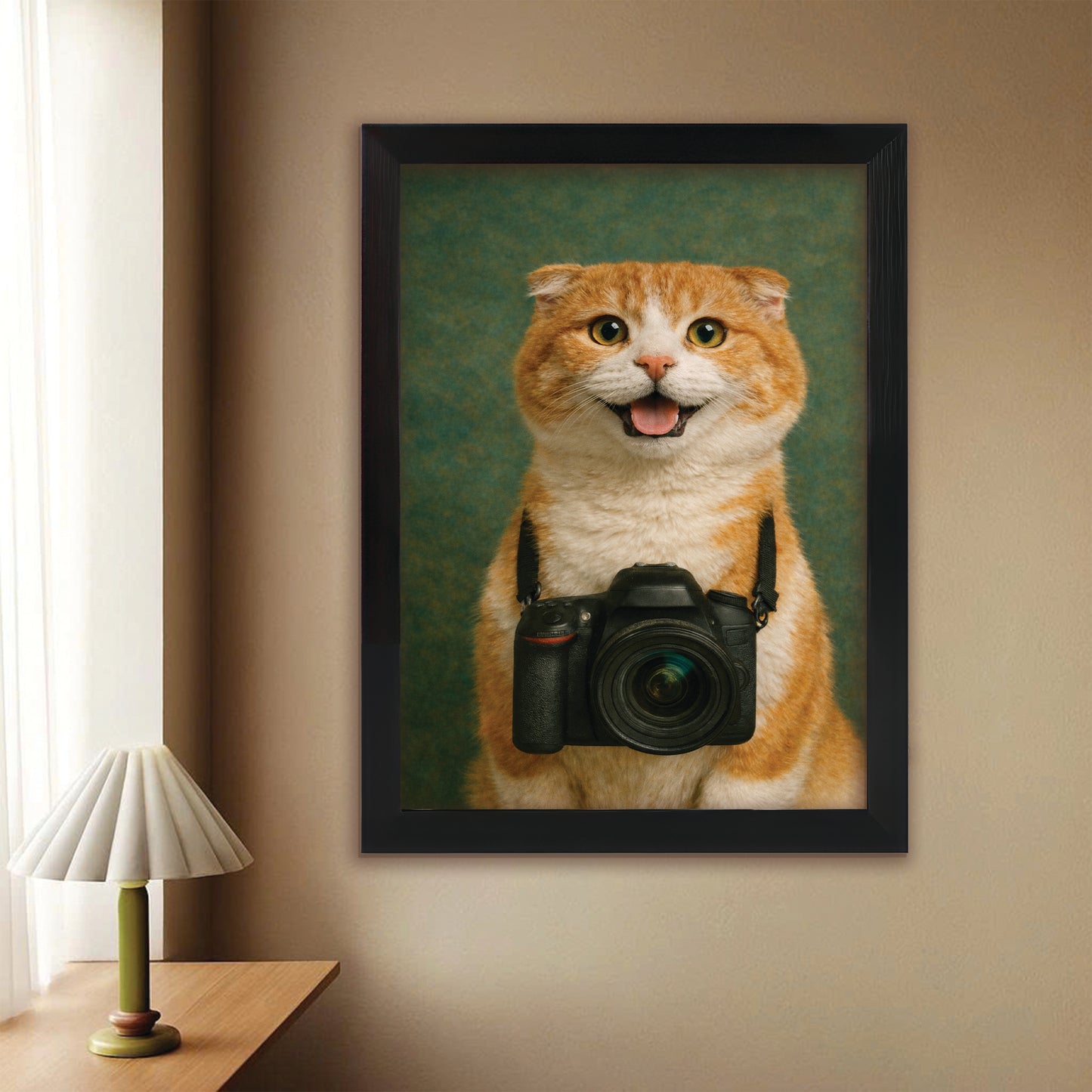 Custom Photo Photographer Cat Canvas Framed Wall Art Gift For Cat Lovers